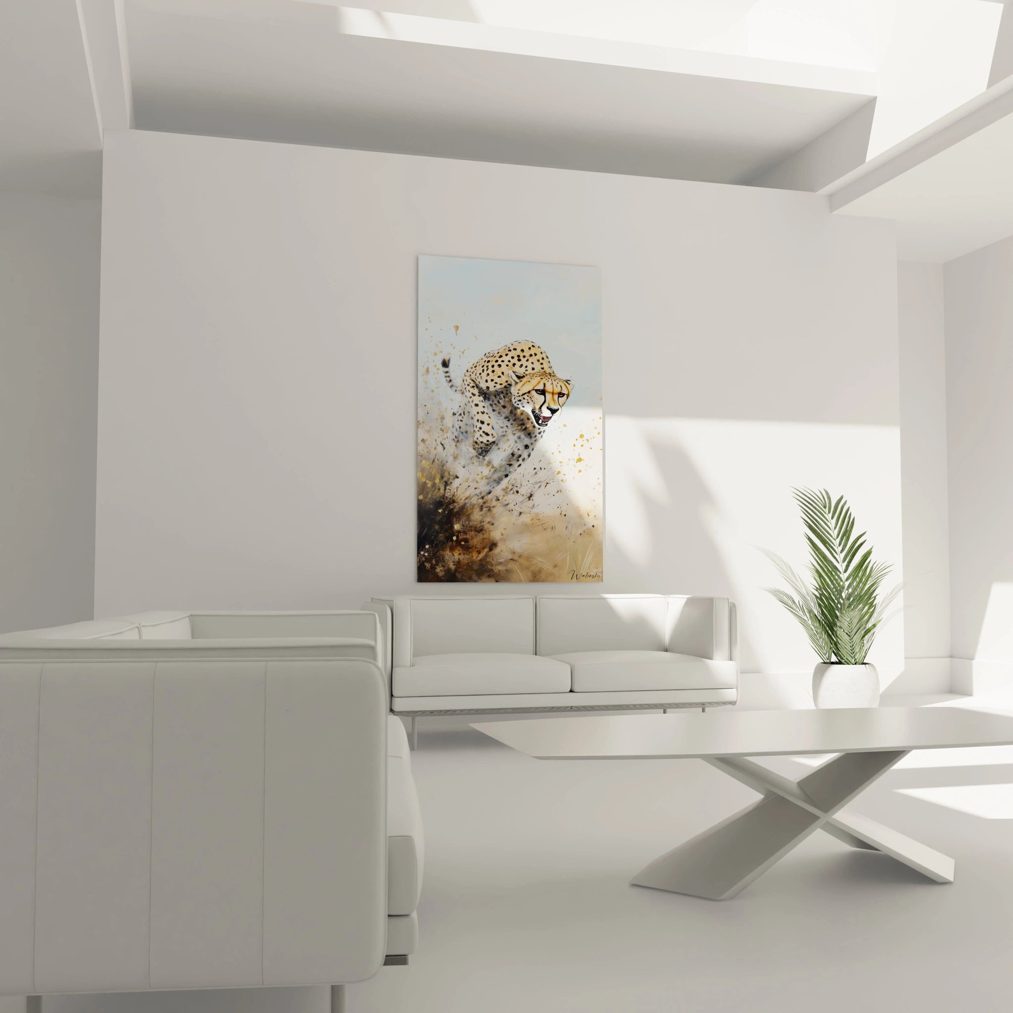 Tableau guépard en mouvement de Walensky, ajoutant une touche dynamique à votre intérieur