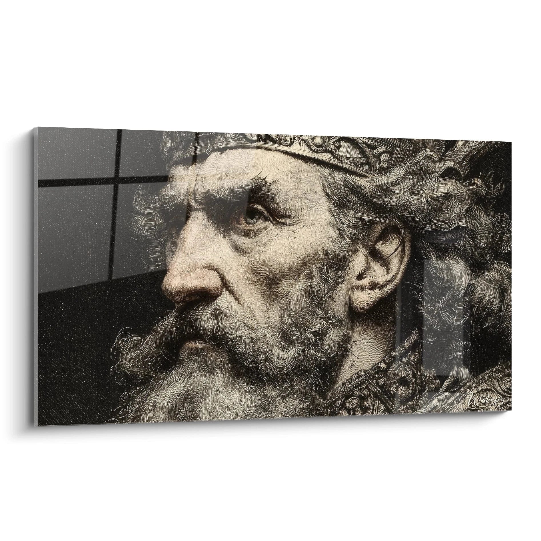 tableau mural Alexandre le Grand Walensky portrait d un roi barbu avec couronne regard intense et details realistes