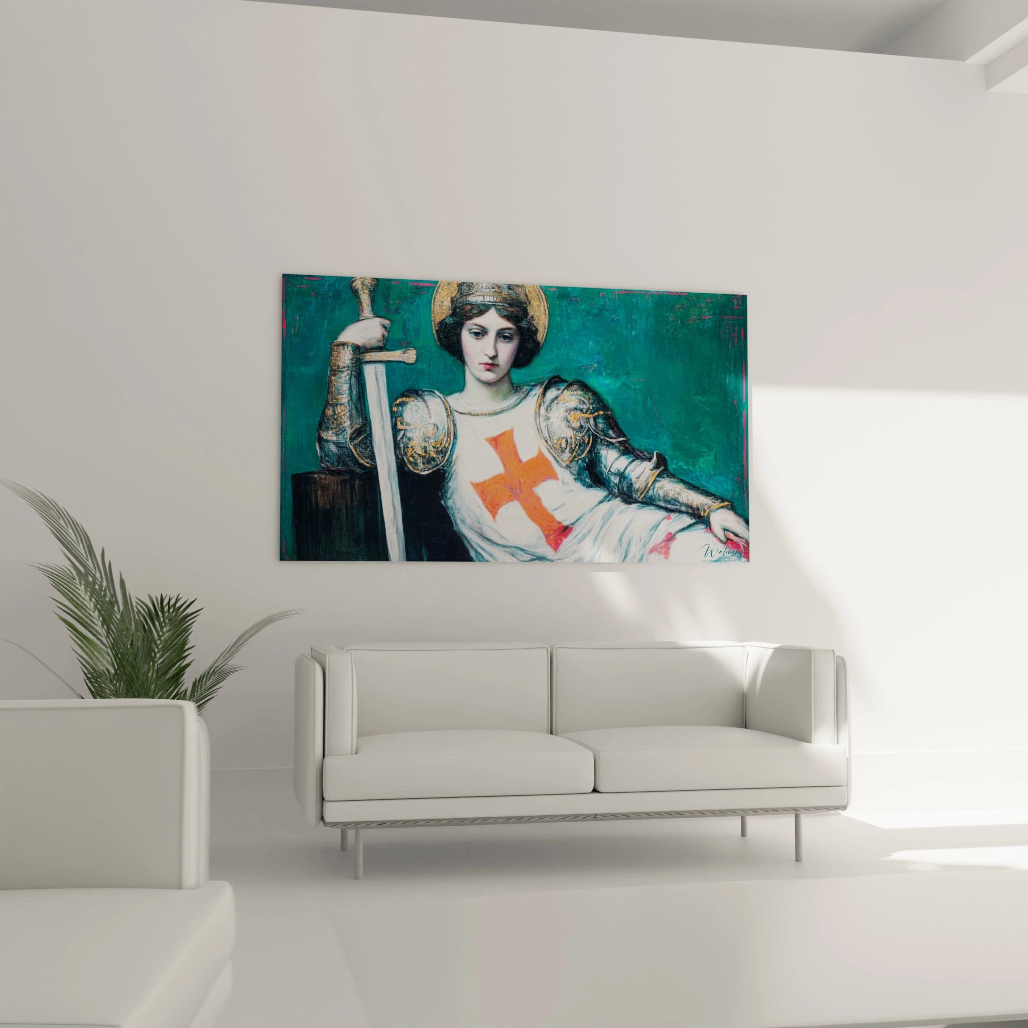 Tableau mural Walensky représentant une guerrière en armure et épée pour décoration de salon tableau guerrière préraphaélite