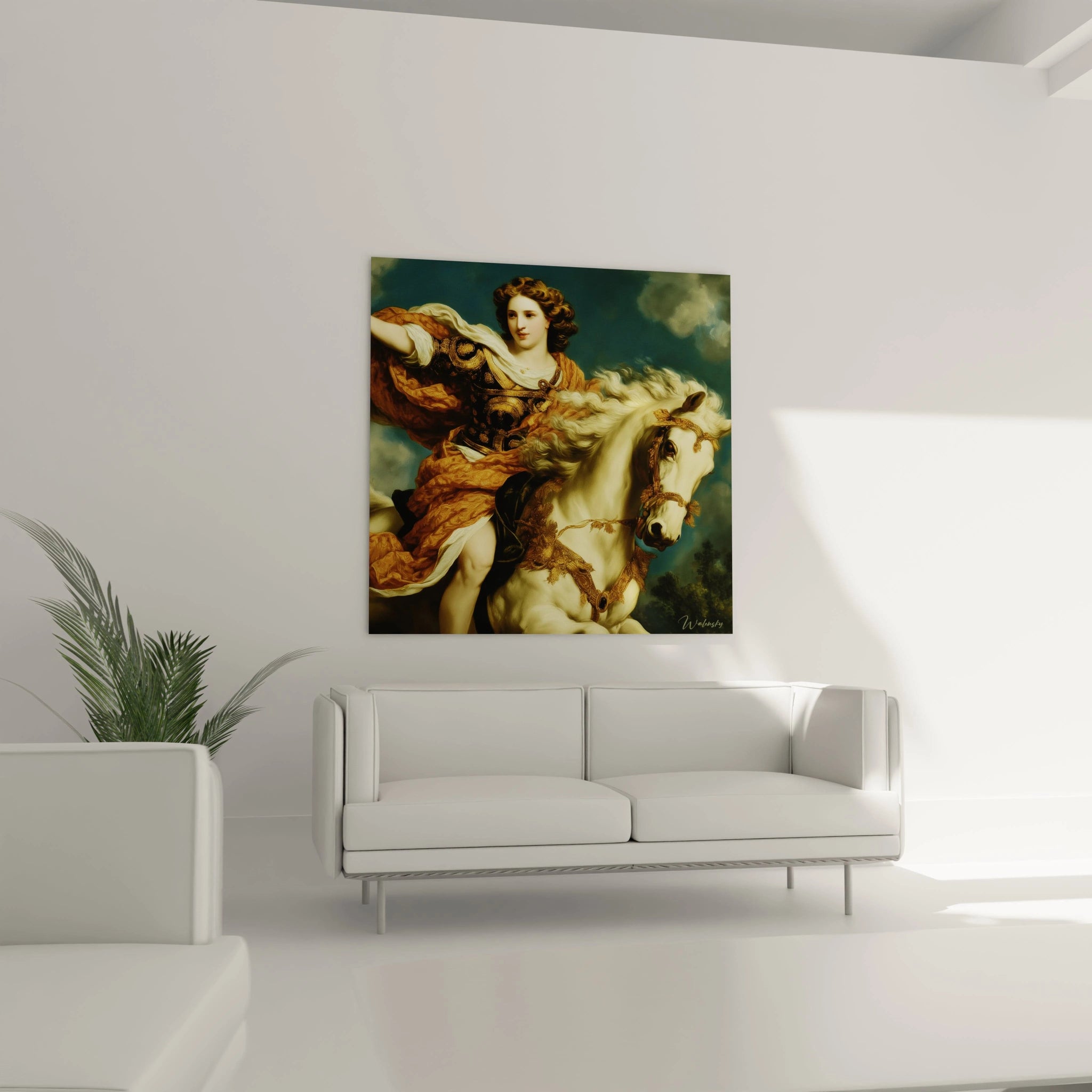 Tableau mural Walensky montrant une guerrière à cheval dans un style classique pour déco salon, tableau guerrière vertu héroïque