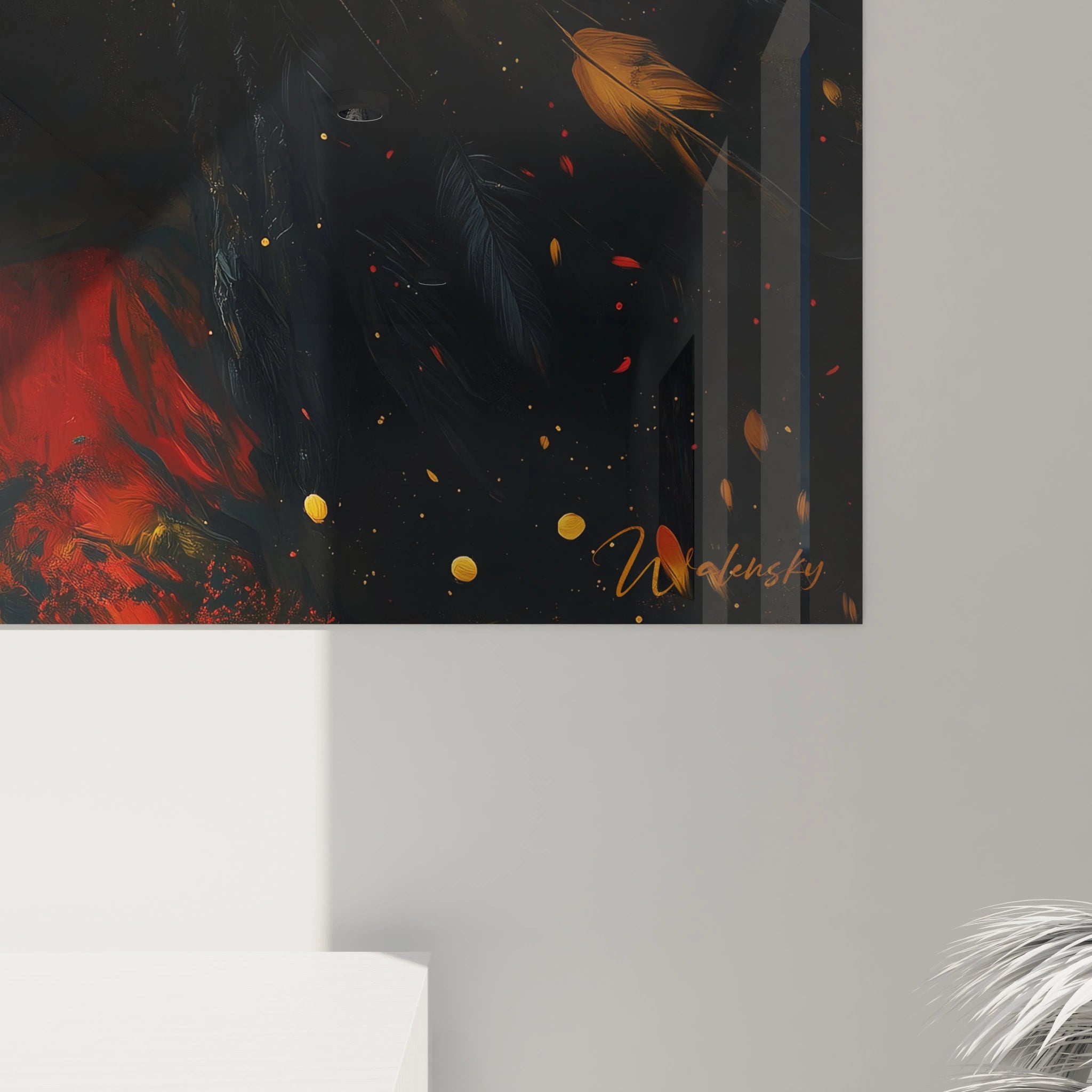 Tableau africain mural Walensky avec motifs abstraits noirs rouges et dorés pour décoration intérieure