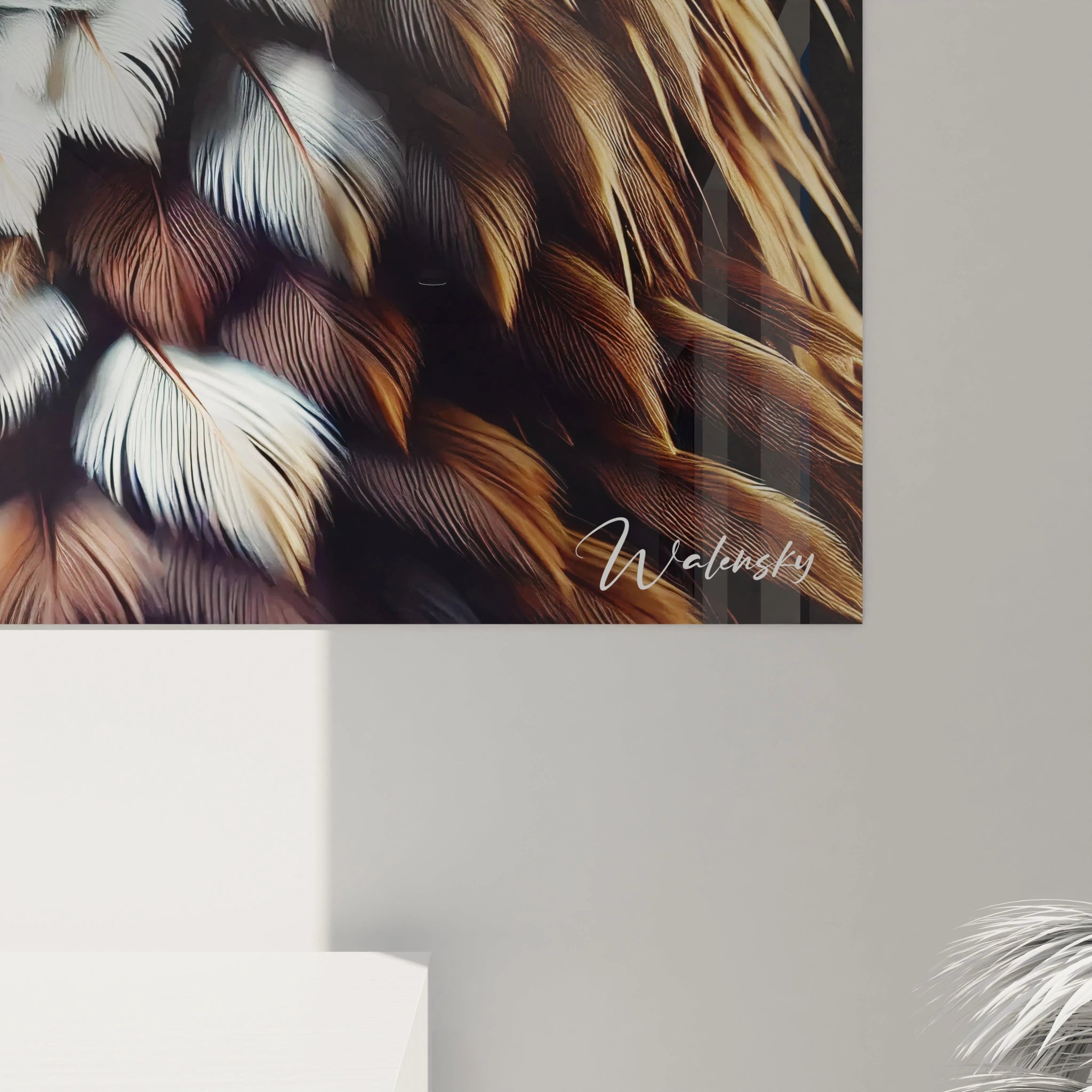 Une vue rapprochée de ce tableau aigle révèle la finesse des textures et l'intensité du regard perçant. Chaque plume est réalisée avec une grande précision, renforçant l’impact visuel et émotionnel.