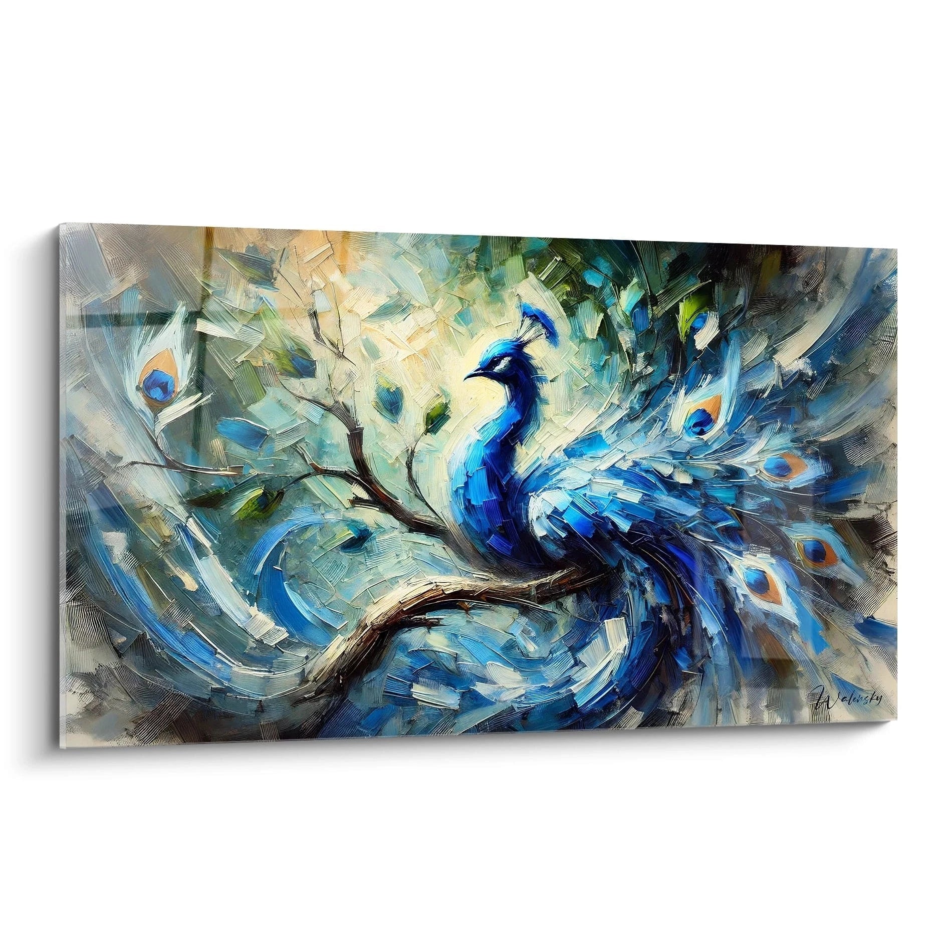 Découvrez ce tableau paon captivant, vu de biais, avec ses plumes éclatantes et textures dynamiques. Un ajout artistique idéal pour créer un espace élégant et énergique dans votre intérieur.