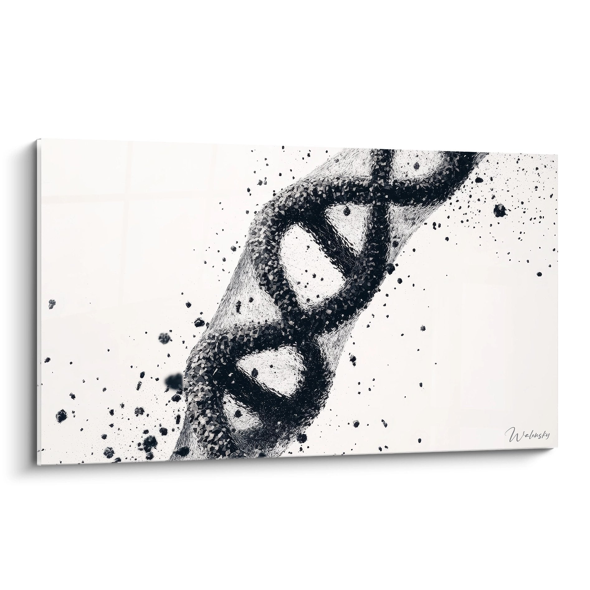 Tableau mural ADN hélice abstraite noir et blanc art scientifique moderne décoration murale