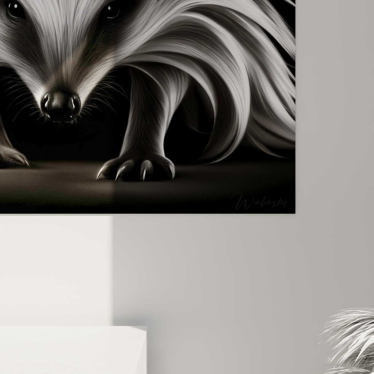 Texture fine des piquants blancs peints en dégradés soyeux sur toile, détail rapproché du rendu sculptural noir