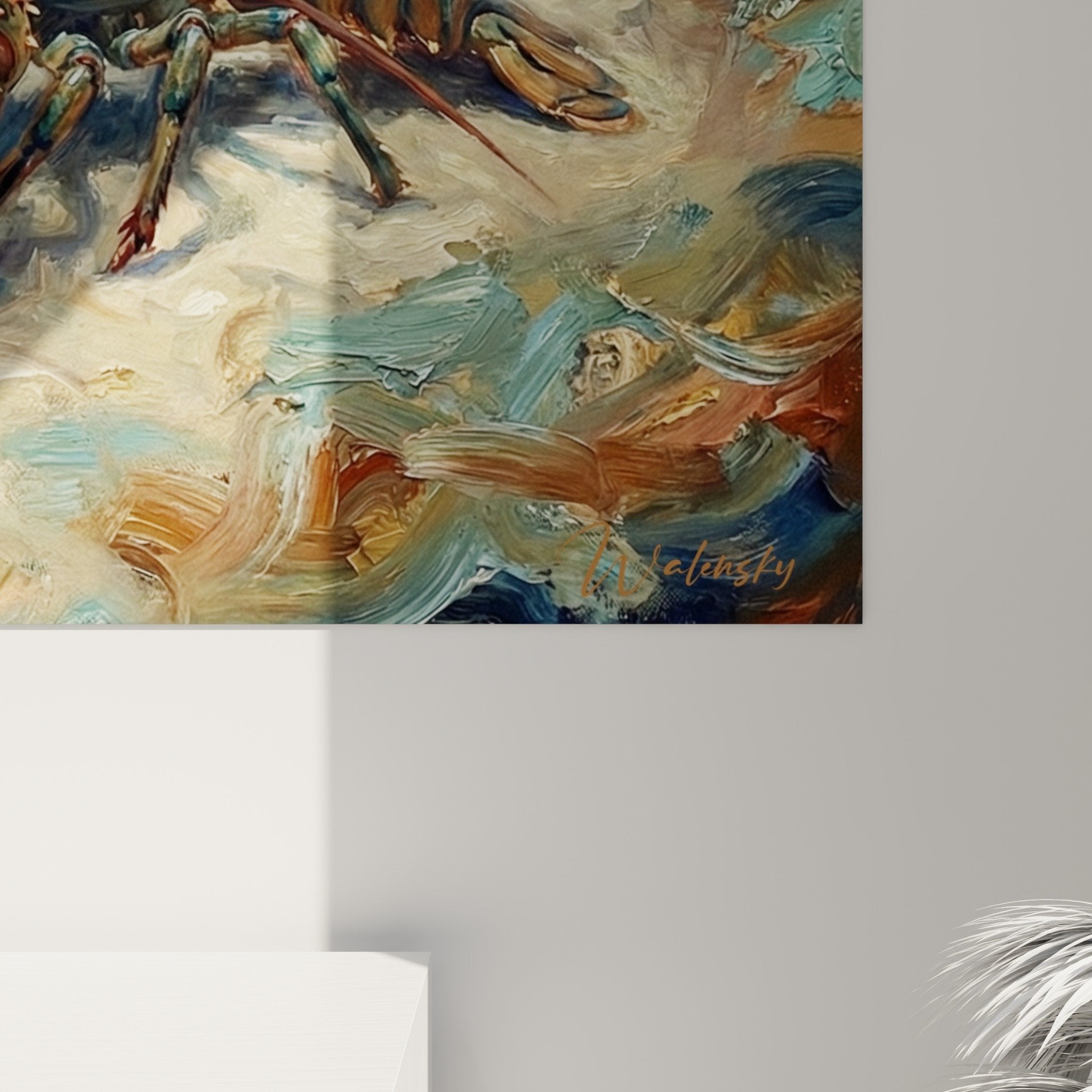 Übersicht des Hummer-Gemäldes in einem eleganten Interieur mit natürlicher Beleuchtung