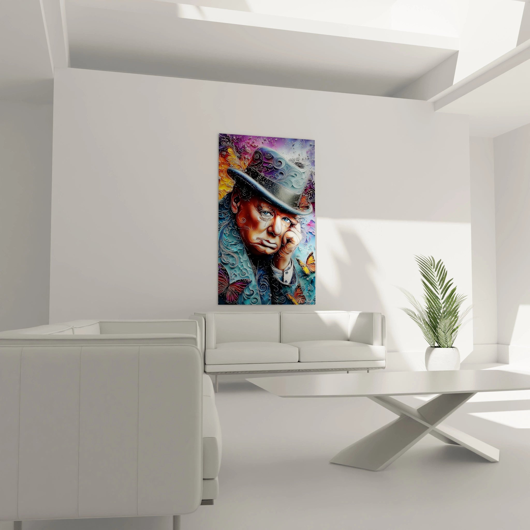 Tableau mural Walensky portrait coloré d'un homme pensif portant un chapeau tableau homme au chapeau pour salon moderne