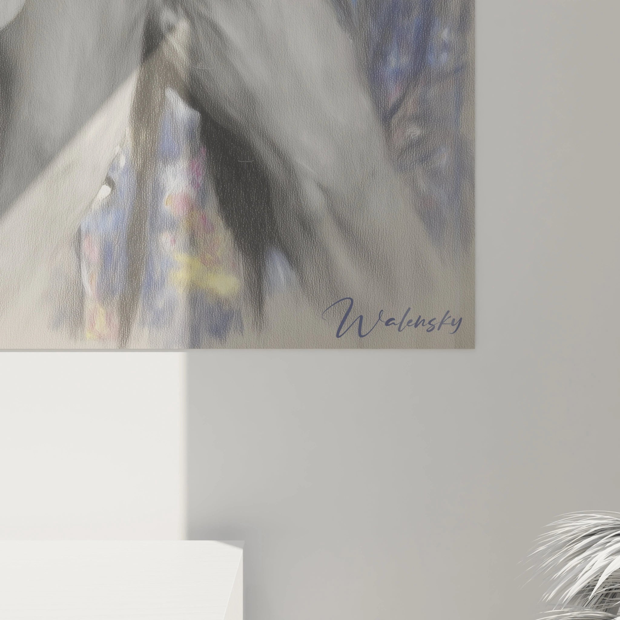 Tableau mural Walensky en toile texturée signé tableau hyperréaliste homme aux colombes détails colorés