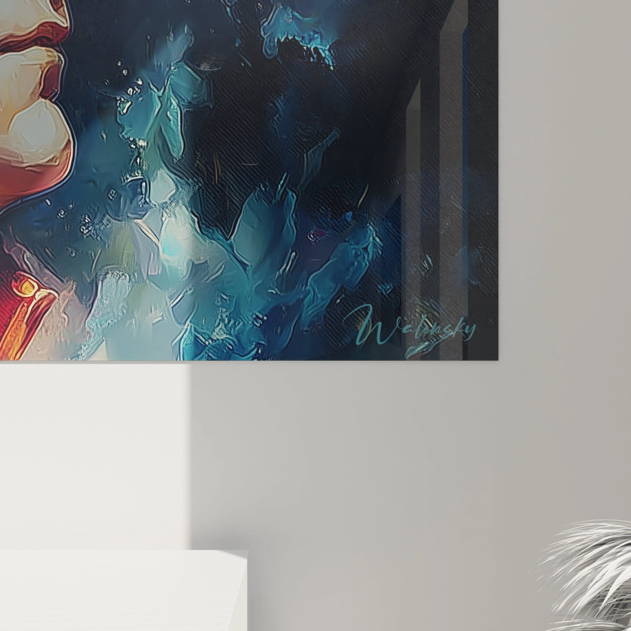 tableau mural homme Louis XVI par Walensky portrait stylise d un homme baroque avec fond bleu abstrait