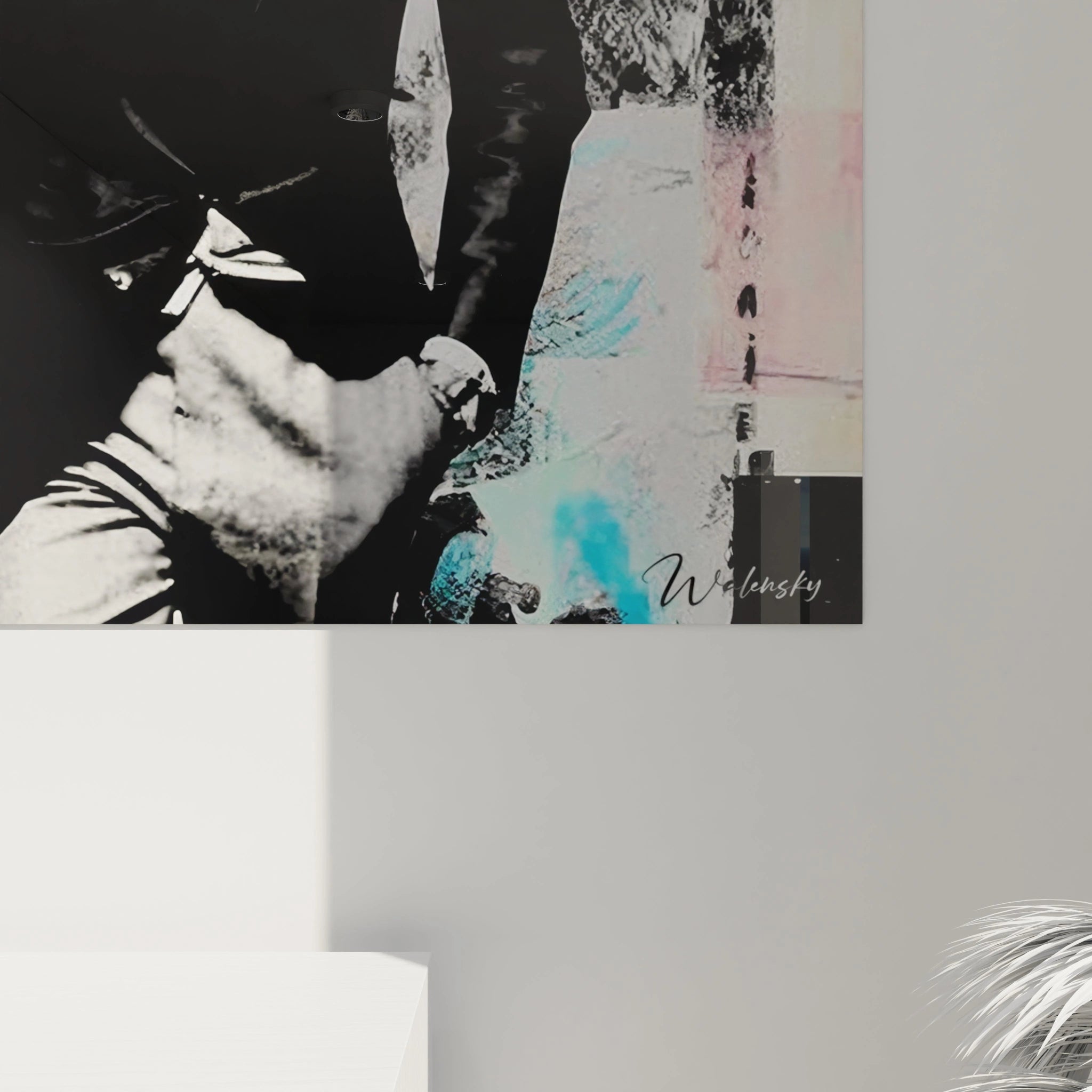 Tableau mural homme costume street art de Walensky avec des couleurs vibrantes et un style contemporain