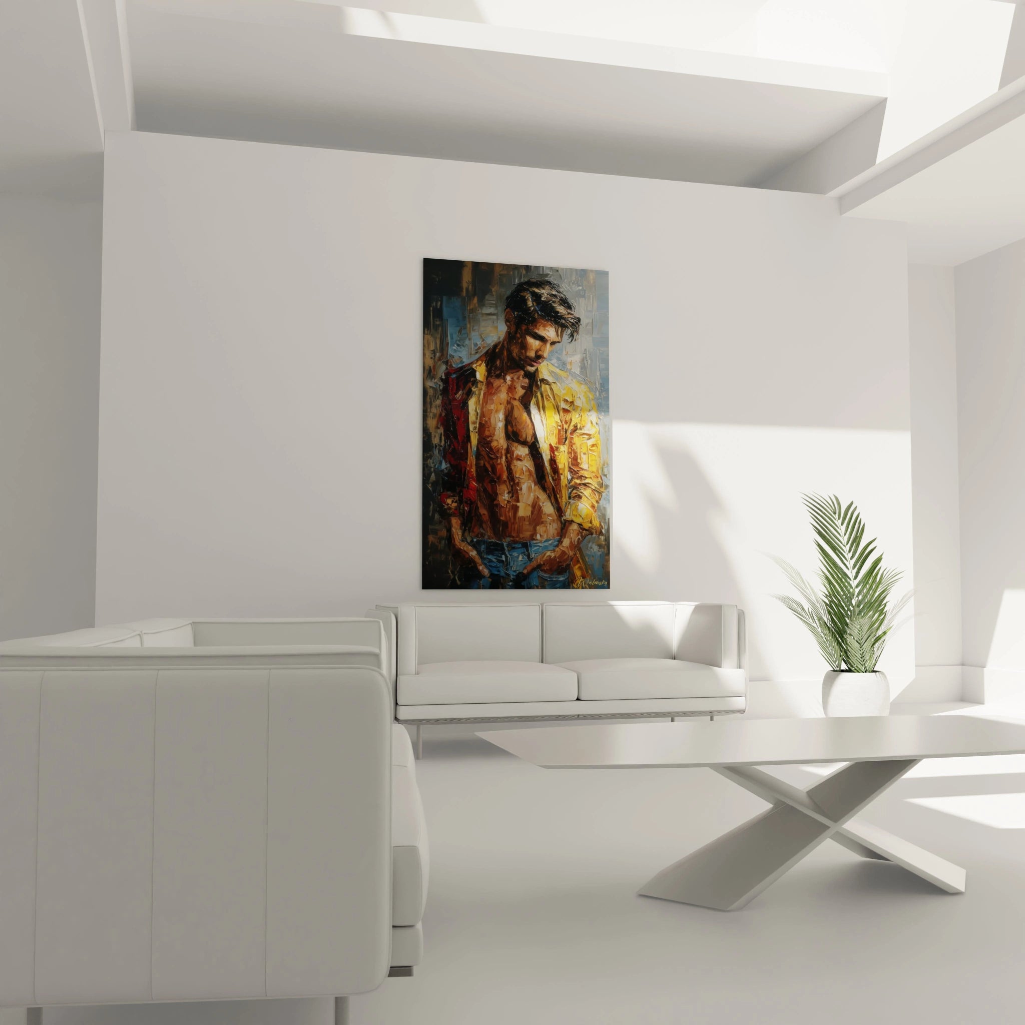 Tableau homme moderne de Walensky avec une représentation artistique d'un homme dans un décor contemporain