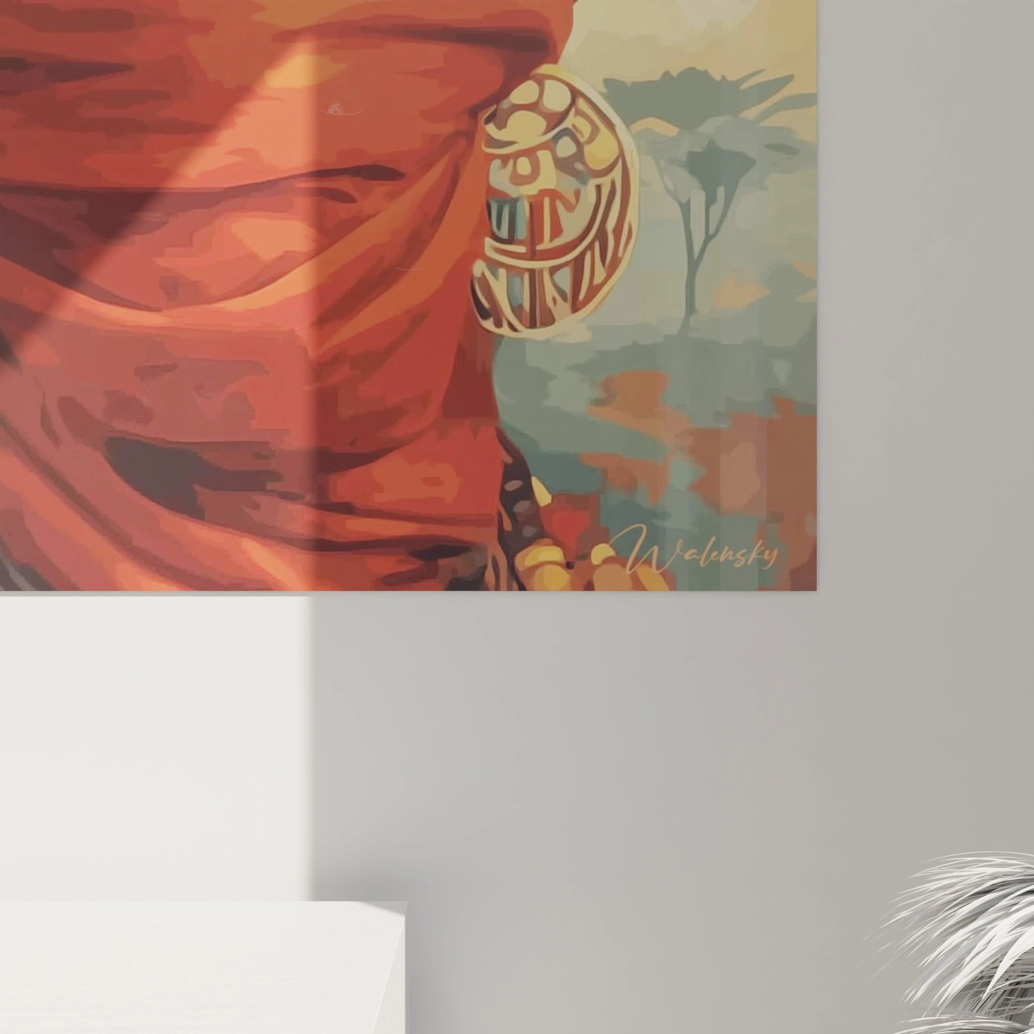 Tableau mural visage africain de Walensky avec des couleurs vibrantes et un fond artistique