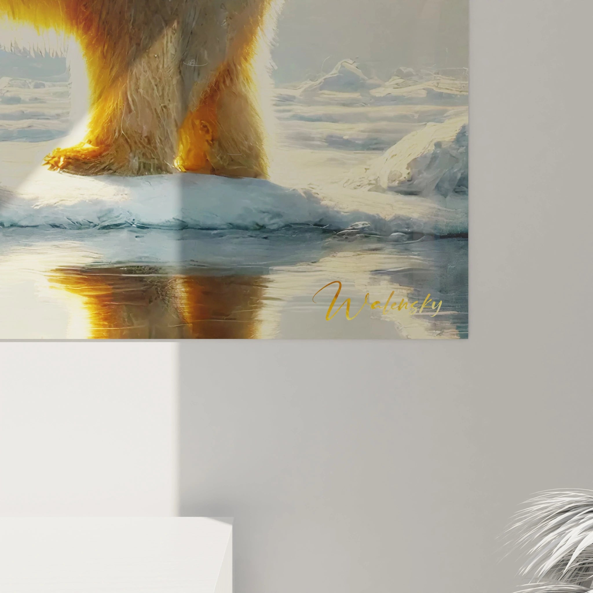 Découvrez les détails subtils de ce tableau ours polaire. L'éclairage doré met en valeur le pelage des ours, accentuant la douceur et la majesté de cette scène polaire intemporelle.