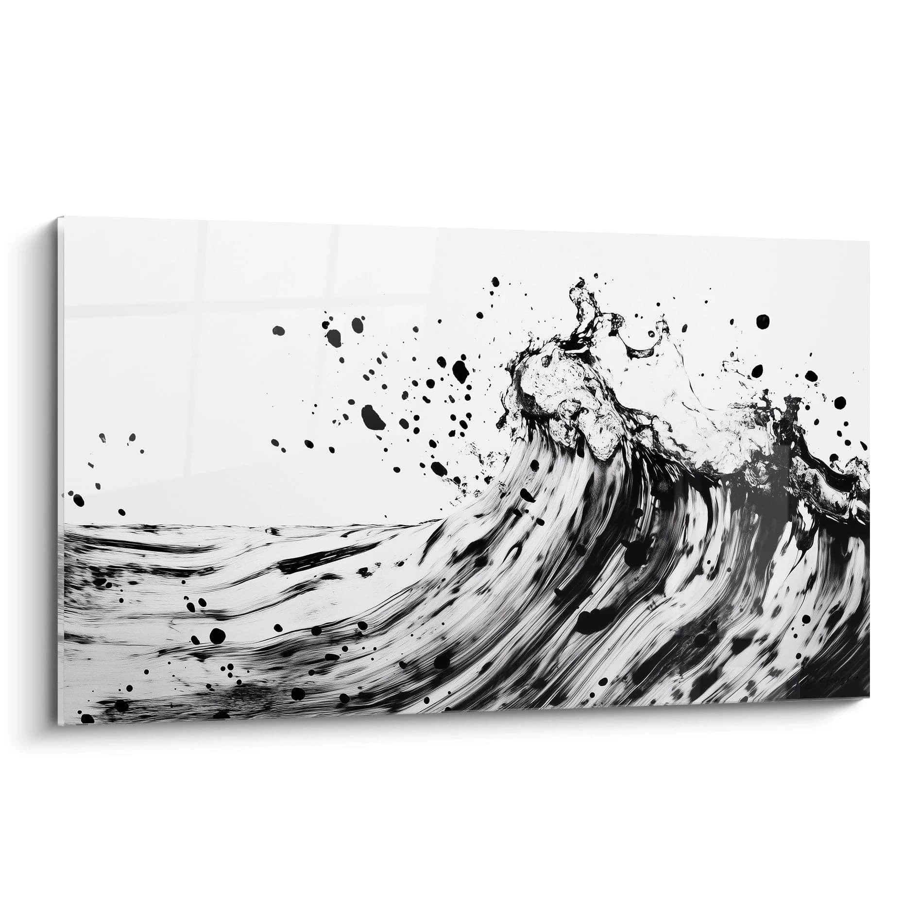 Tableau tacheté noir et blanc de vagues dynamiques par Walensky, parfait pour un décor moderne