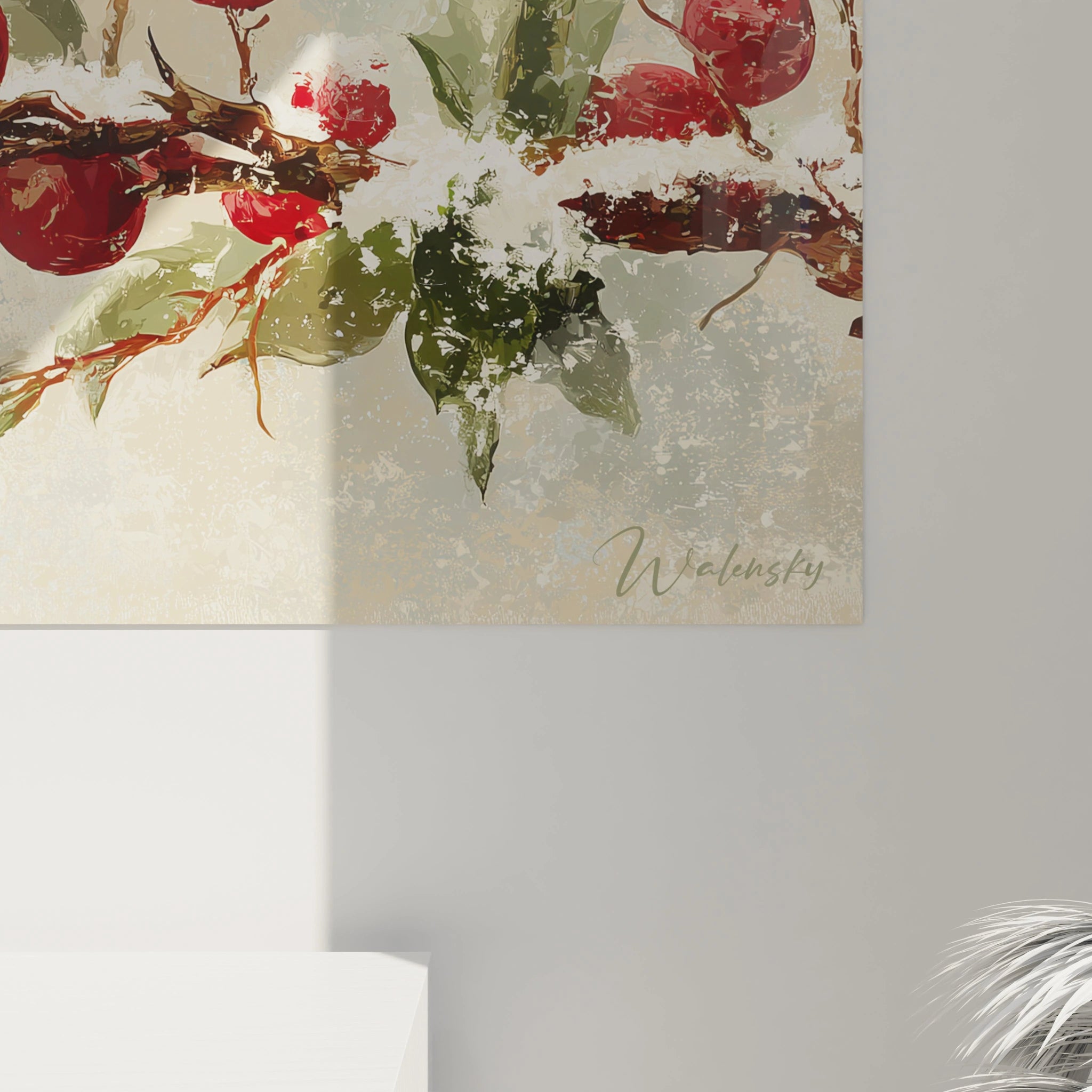 Tableau mural Noël houx avec des baies rouges et des feuilles vertes pour décorer votre intérieur