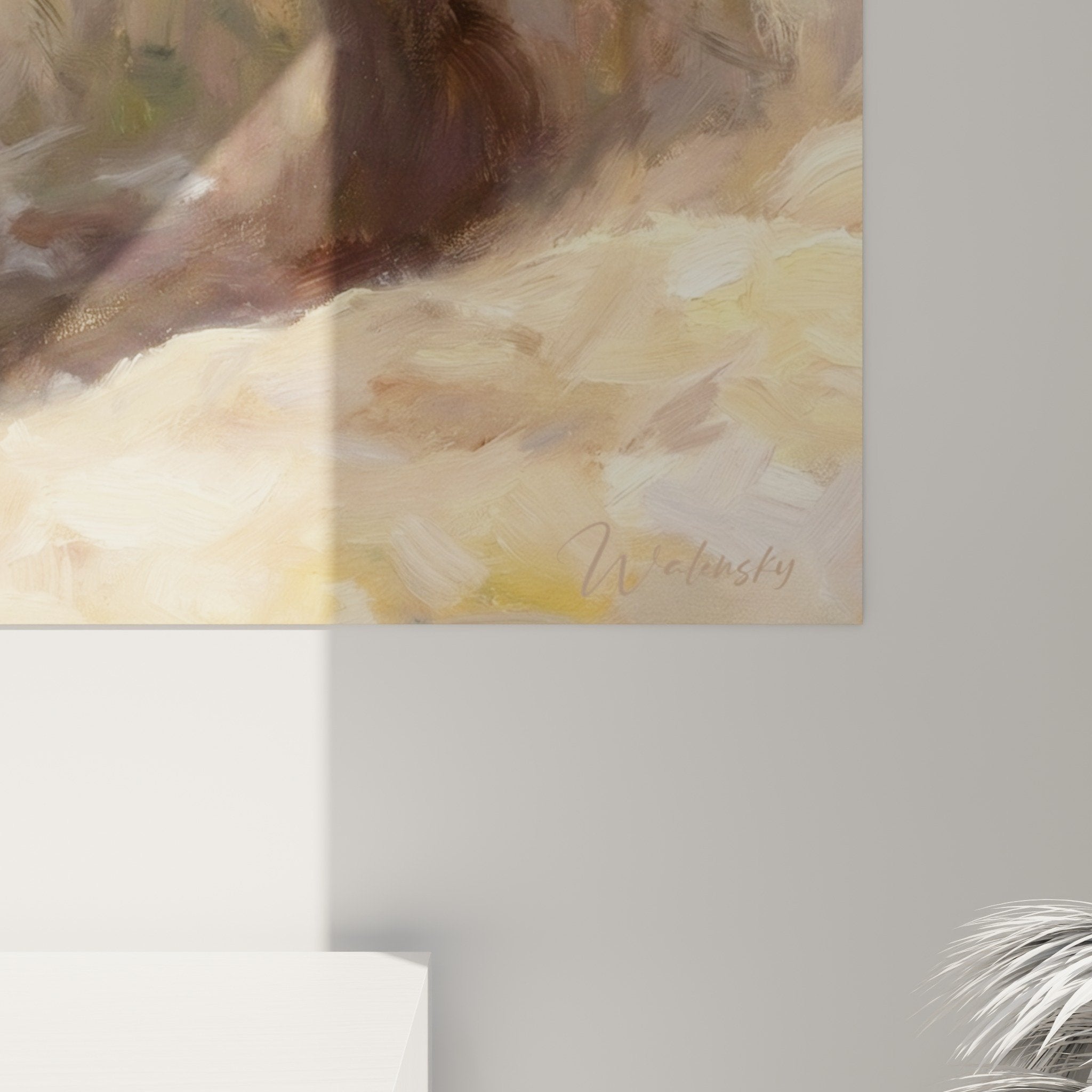 Hyänenbild Wohnzimmer Wanddekoration warme Töne Ocker Gold ethnische natürliche Atmosphäre