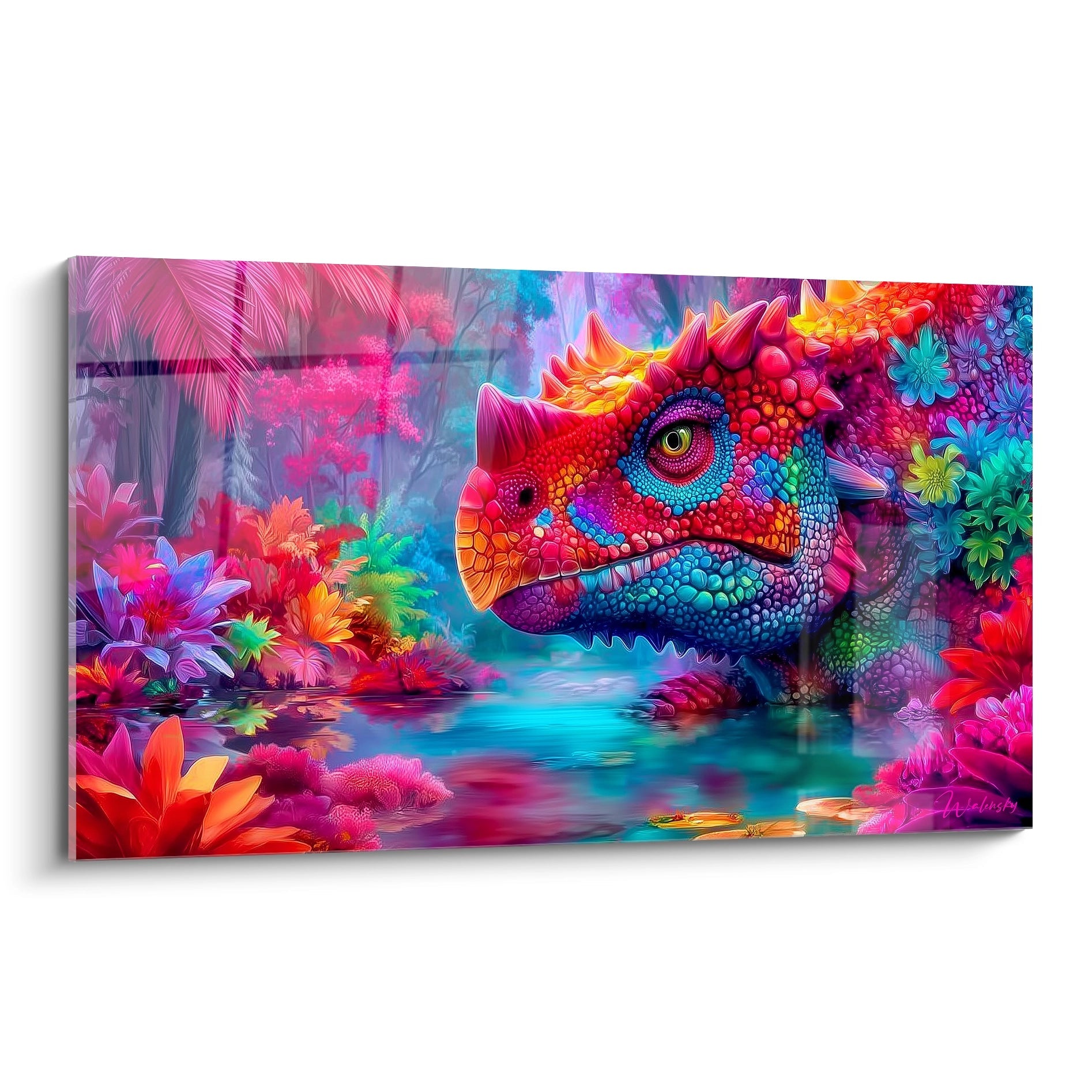 Tableau mural iguane fantastique coloré aux écailles multicolores dans jungle tropicale - édition Scutosaurus