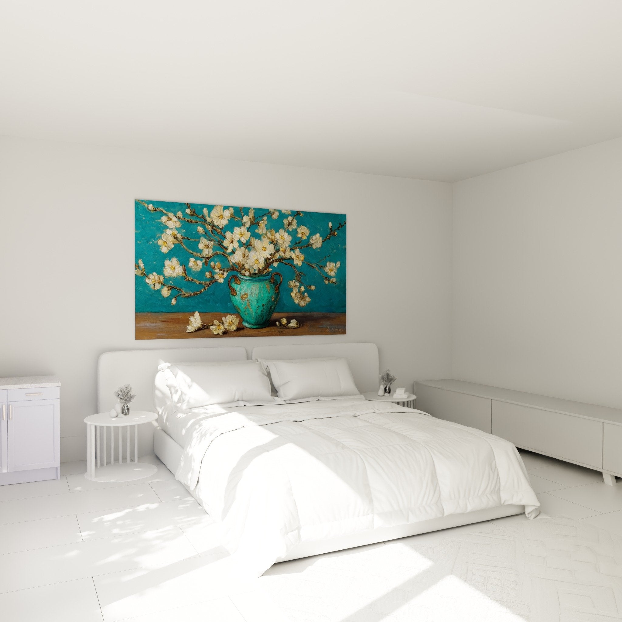 Ikebana floral branches turquoise vase wall art zen bedroom peaceful decoration