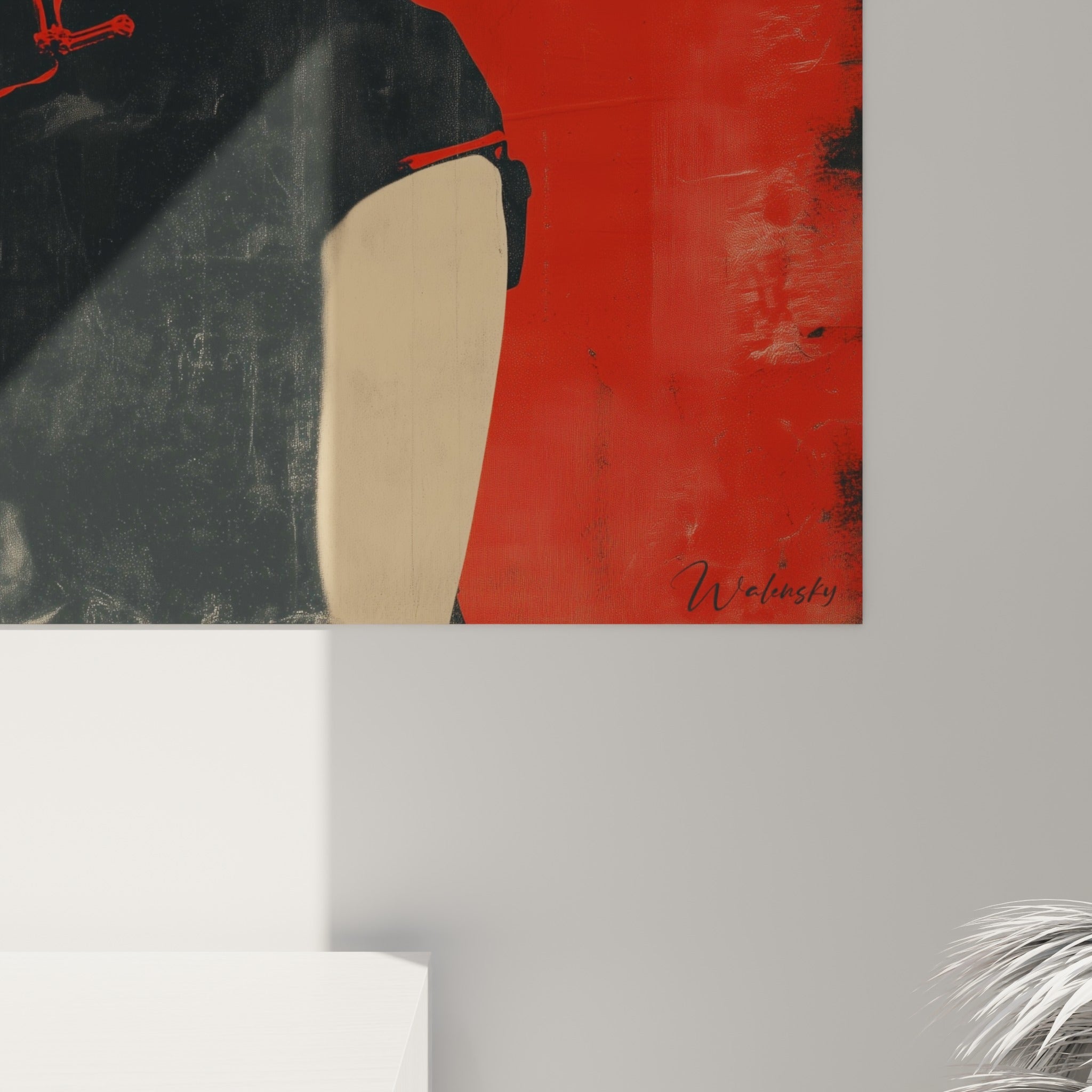 Empâtements et zébrures sur le fond rouge écarlate, grain du noir profond du cheongsam et de la peau crème