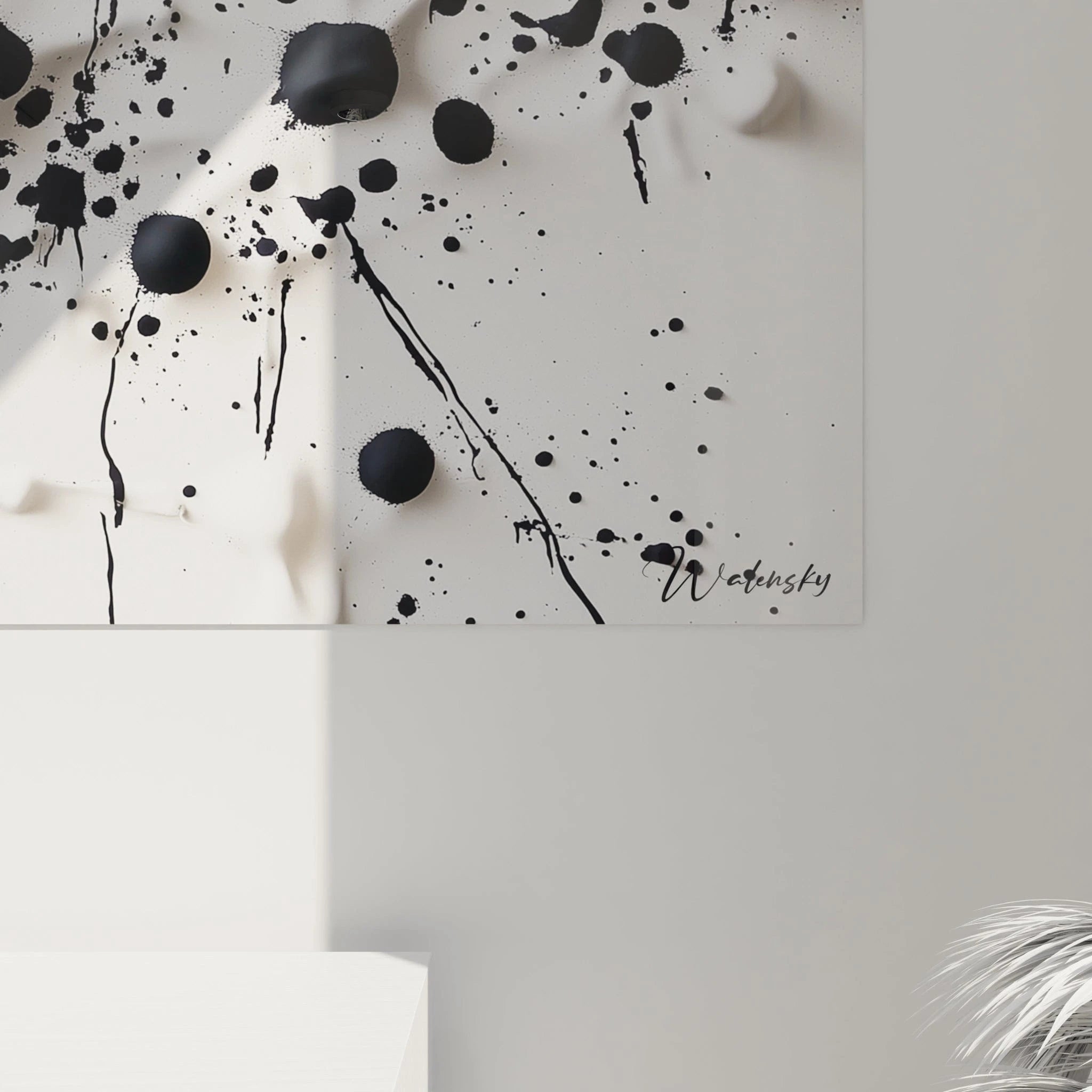 Tableau tacheté noir et blanc de Walensky avec des éclaboussures artistiques pour une décoration moderne