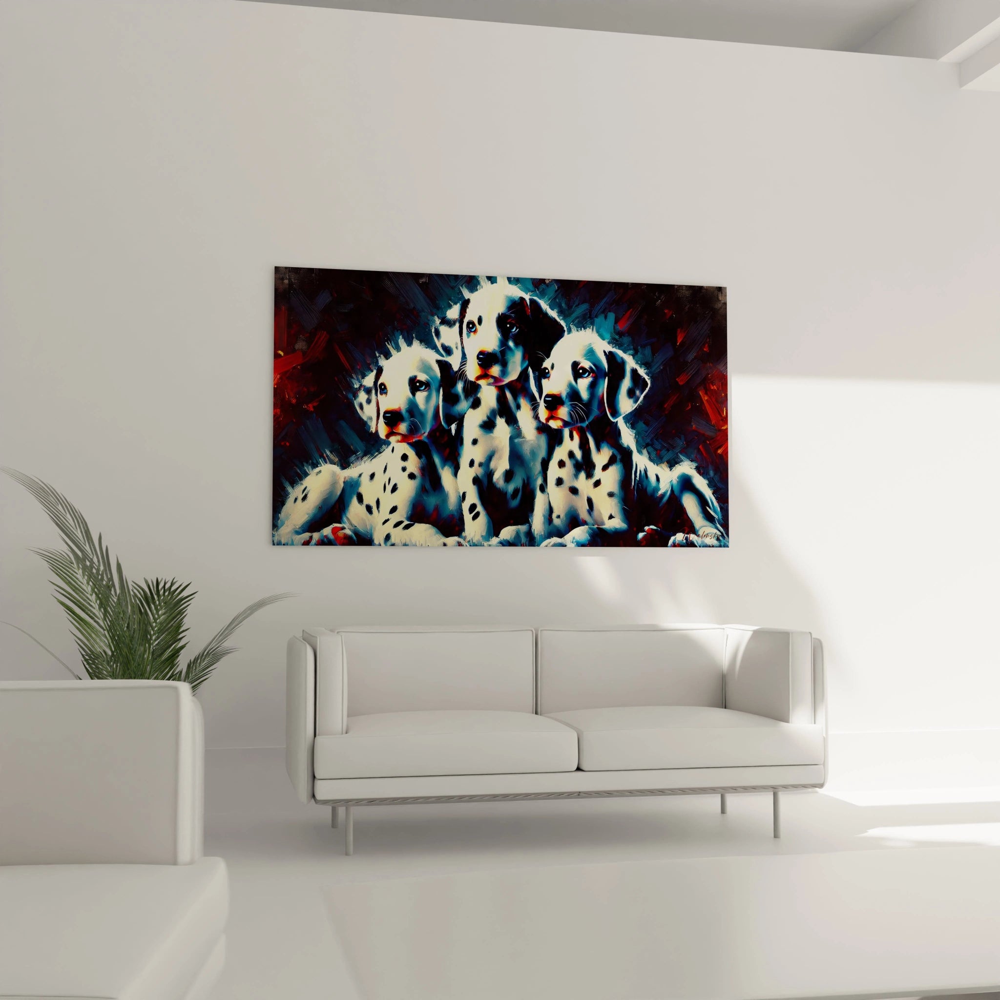 Ajoutez du caractère à votre salon avec ce tableau chien au-dessus de votre canapé. Les couleurs vives et le style abstrait rehaussent l’espace avec un effet moderne et artistique.