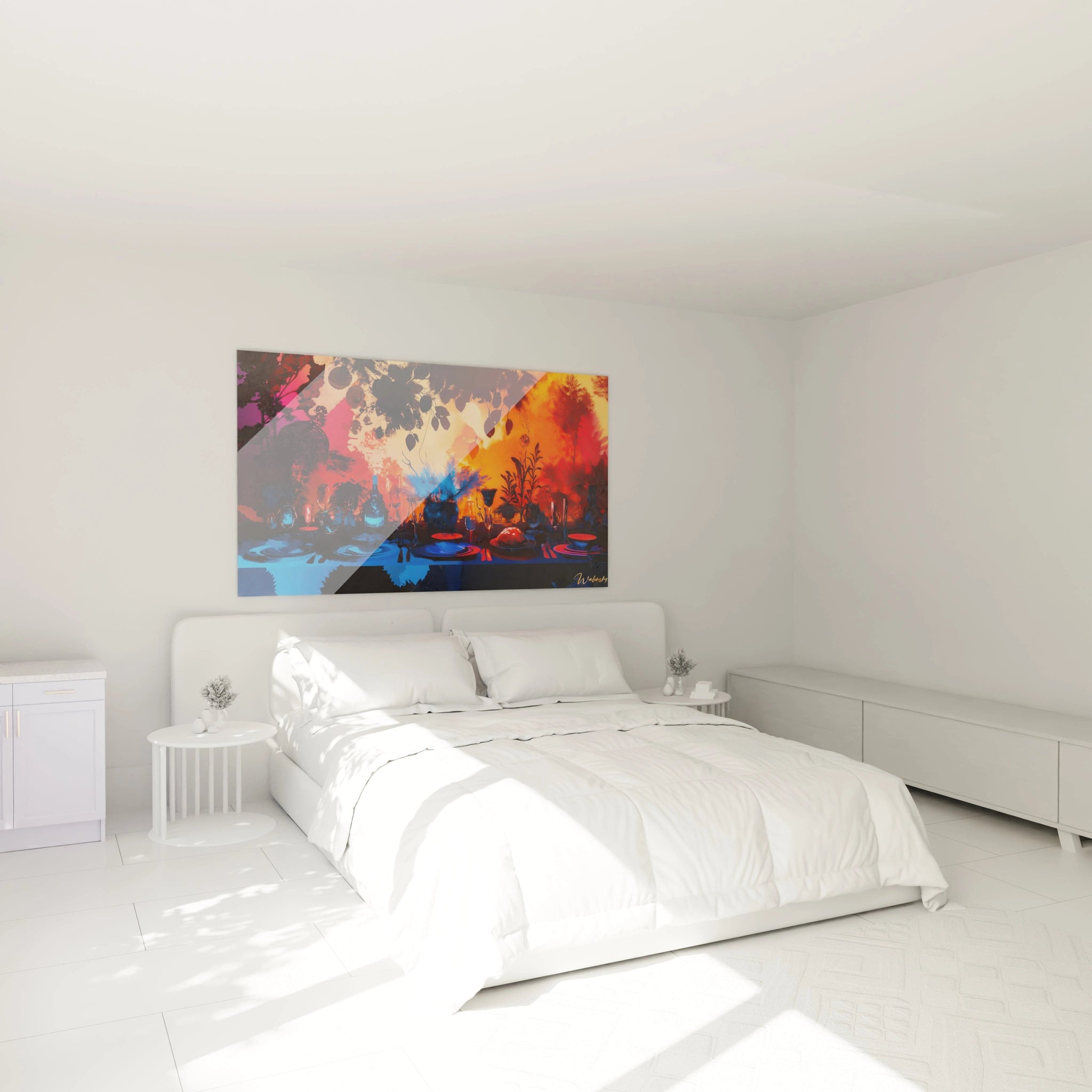 Un tableau Pierre-Auguste Renoir illustrant un festin, oĂč des objets de table en verre et cĂ©ramique contrastent avec un arriĂšre-plan vĂ©gĂ©tal dans des teintes chaudes et des ombres marquĂ©es.