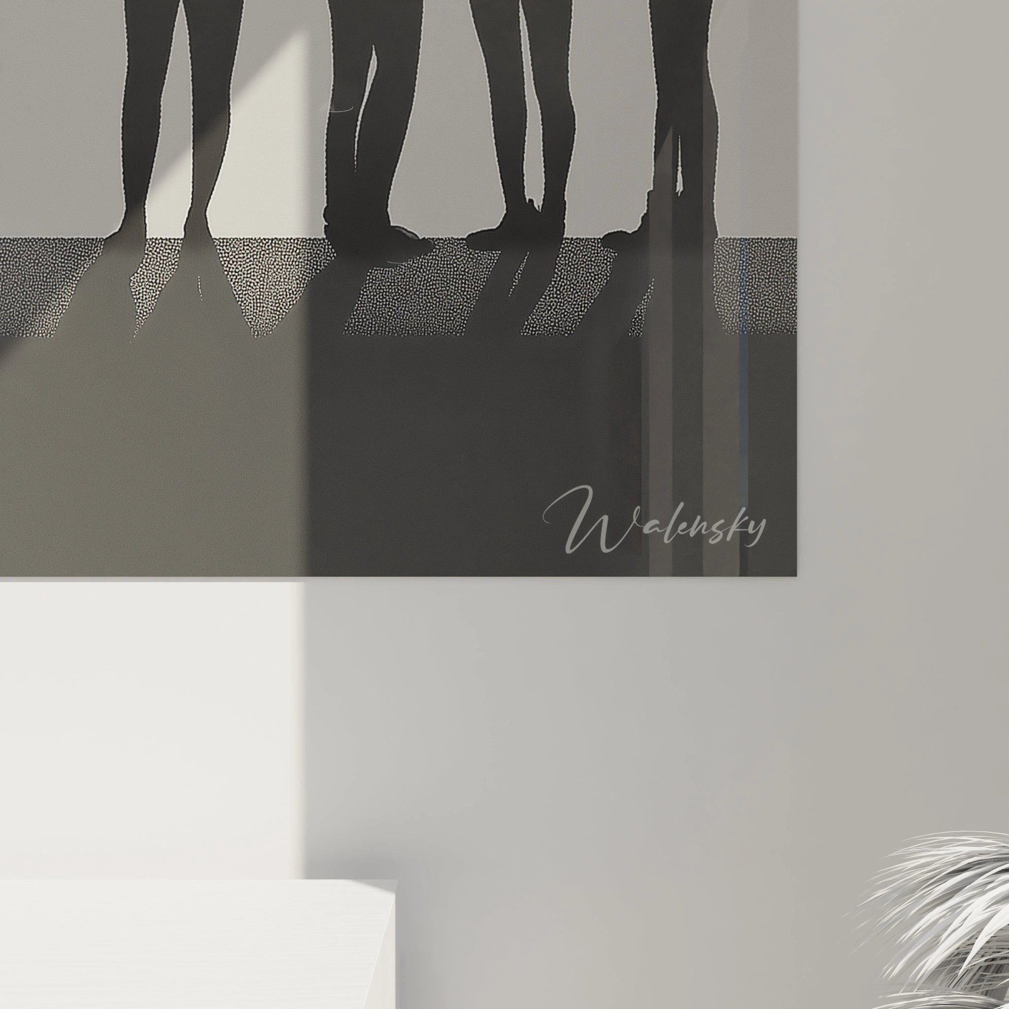 Un tableau Peter Paul Rubens montrant des personnages en silhouette devant un espace lumineux irrégulier, sur un arrière-plan gris et beige, avec des contrastes visuels marqués et une composition épurée.