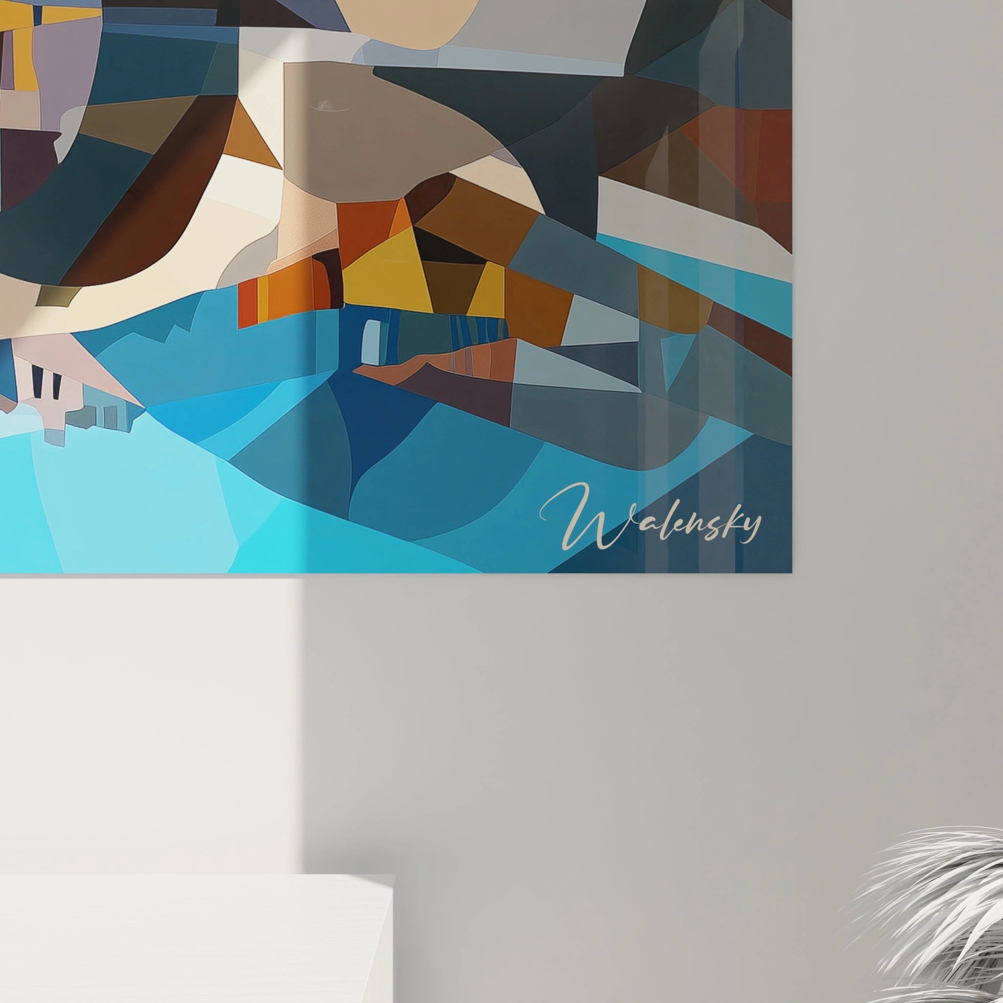 Un tableau Alfred Sisley montrant un décor architectural aux lignes géométriques, où le ciel bleu et les maisons blanches contrastent avec les tons chauds du pont. Les reflets dans l’eau ajoutent une texture visuelle fluide.