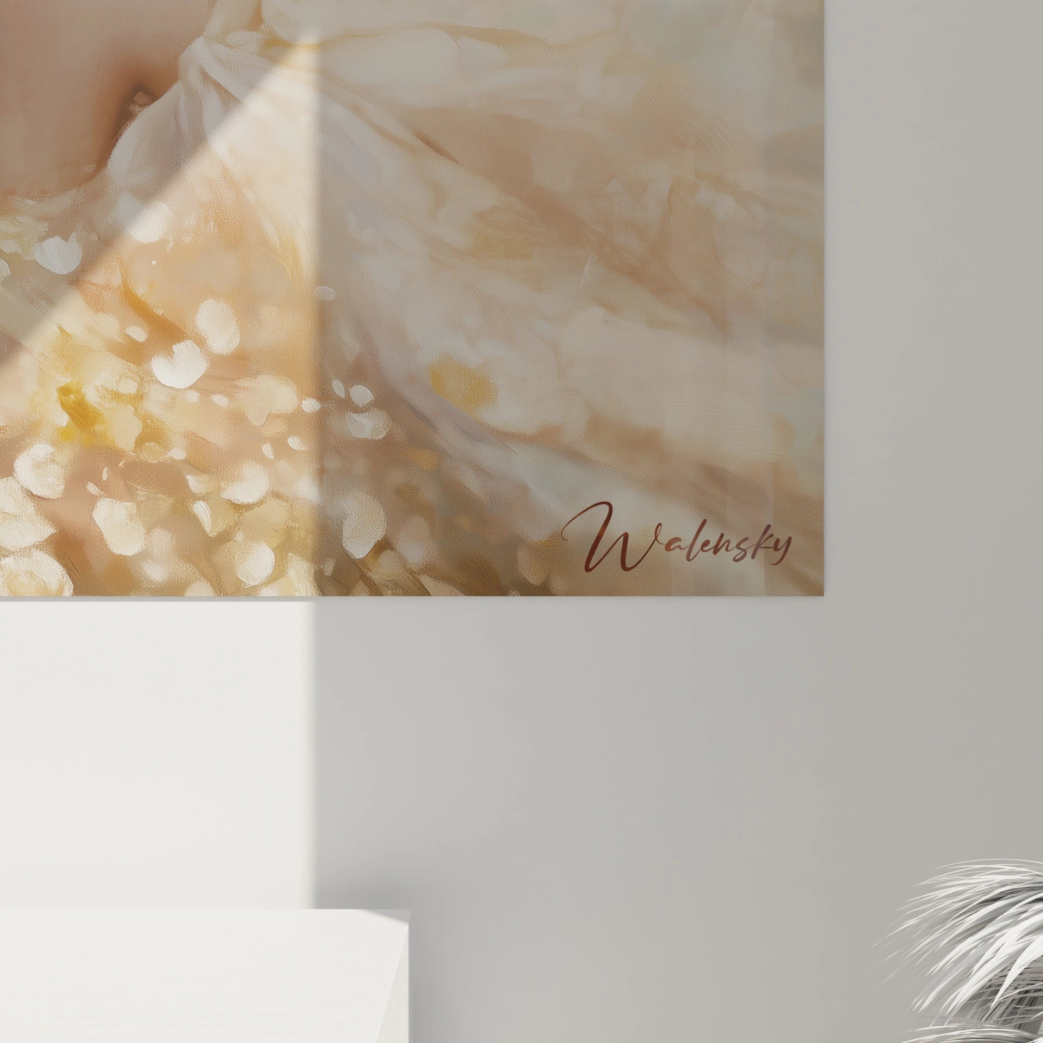 Tableau Edgar Degas représentant une femme allongée dans un bain, entourée de bulles dorées, avec des teintes de cuivre, blanc et or, et des effets visuels de transparence et de fluidité.