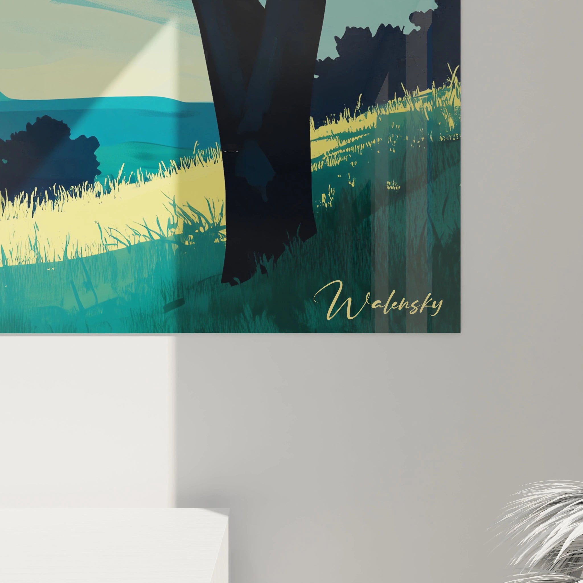 Un tableau Camille Pissarro capturant un cerisier en pleine floraison avec des branches sombres et des pĂ©tales dĂ©taillĂ©s. LâarriĂšre-plan affiche des collines bleu-vert et un ciel aux dĂ©gradĂ©s de jaune et turquoise.