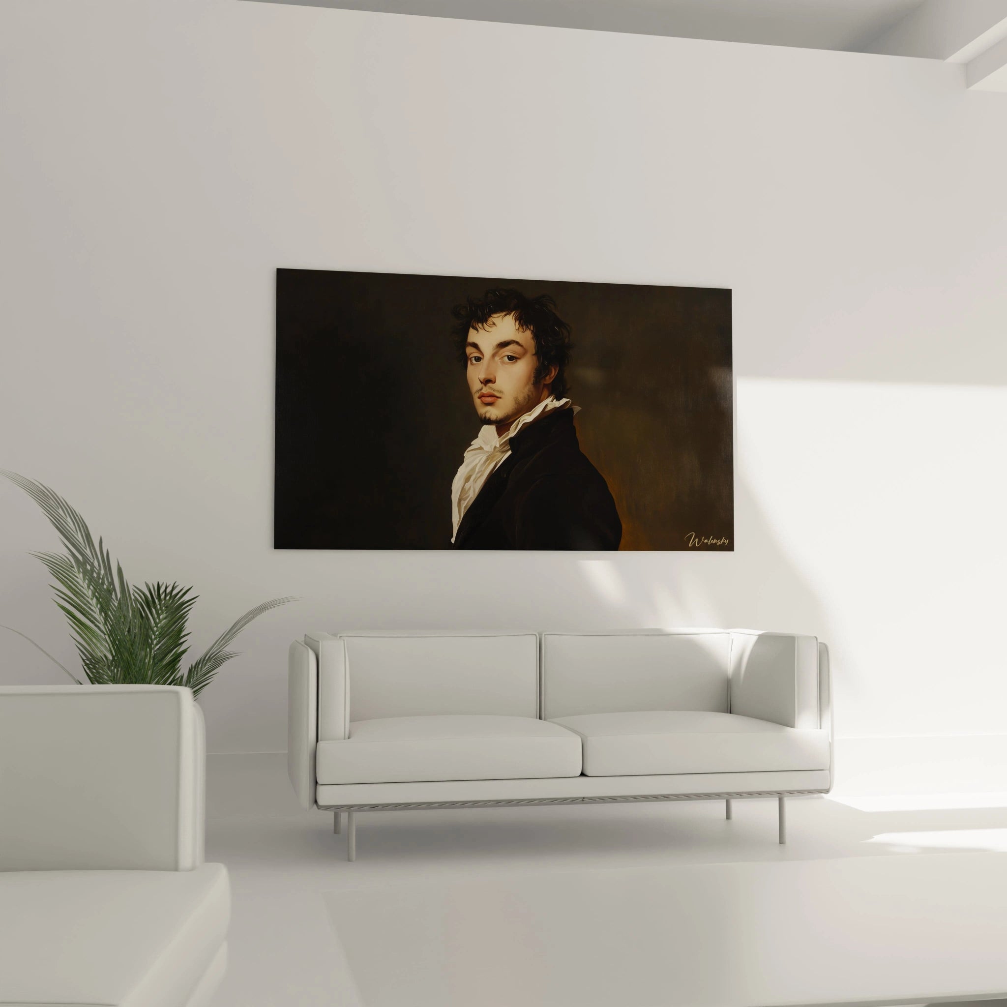 Un tableau Jean-Auguste-Dominique Ingres montrant un homme de trois quarts, vêtu de noir avec une chemise blanche plissée, des textures lisses et des tons de beige, noir et blanc dominants.