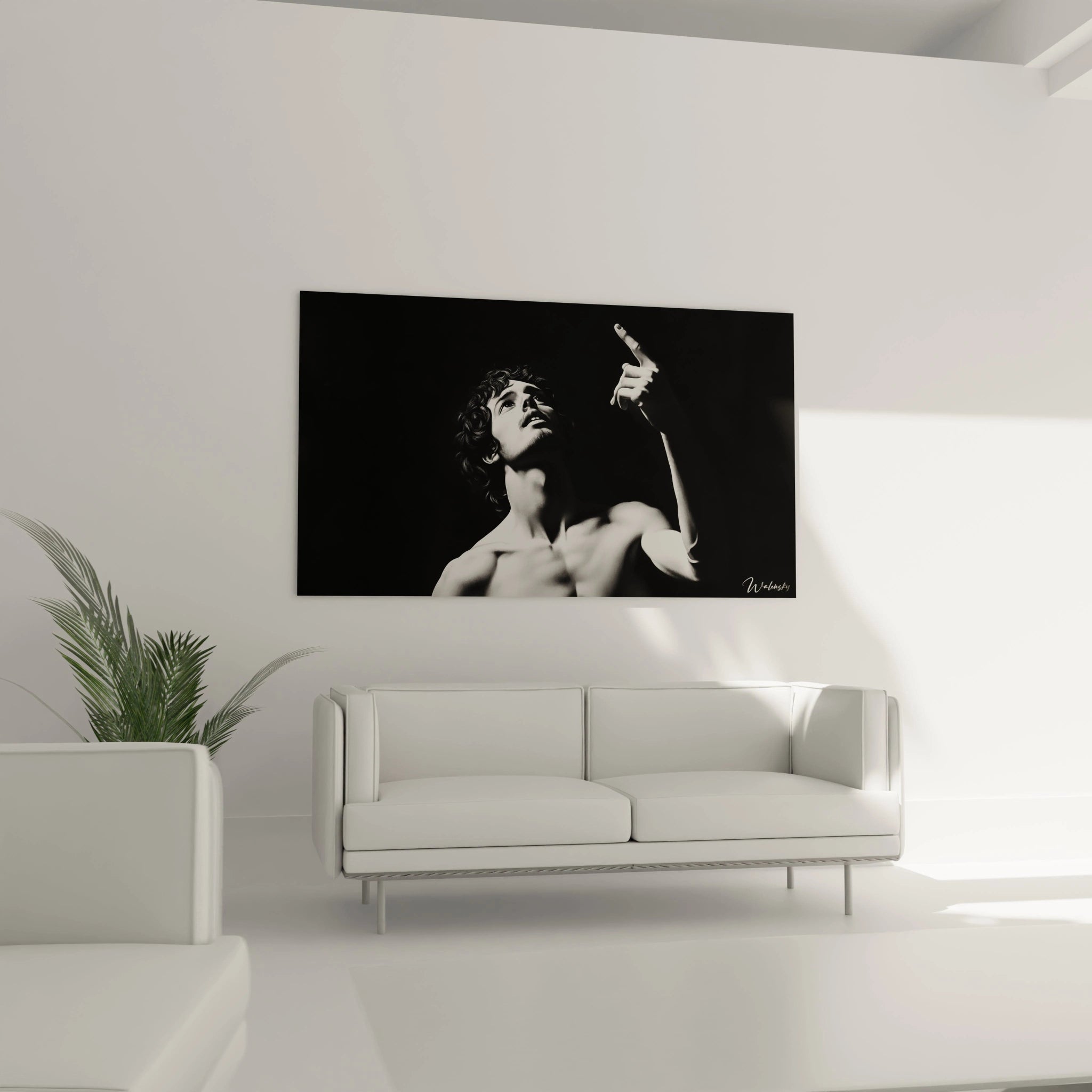 Un tableau Léonard de Vinci en clair-obscur, montrant un personnage masculin avec des détails anatomiques précis, utilisant des tons noirs, blancs et gris pour accentuer la profondeur.