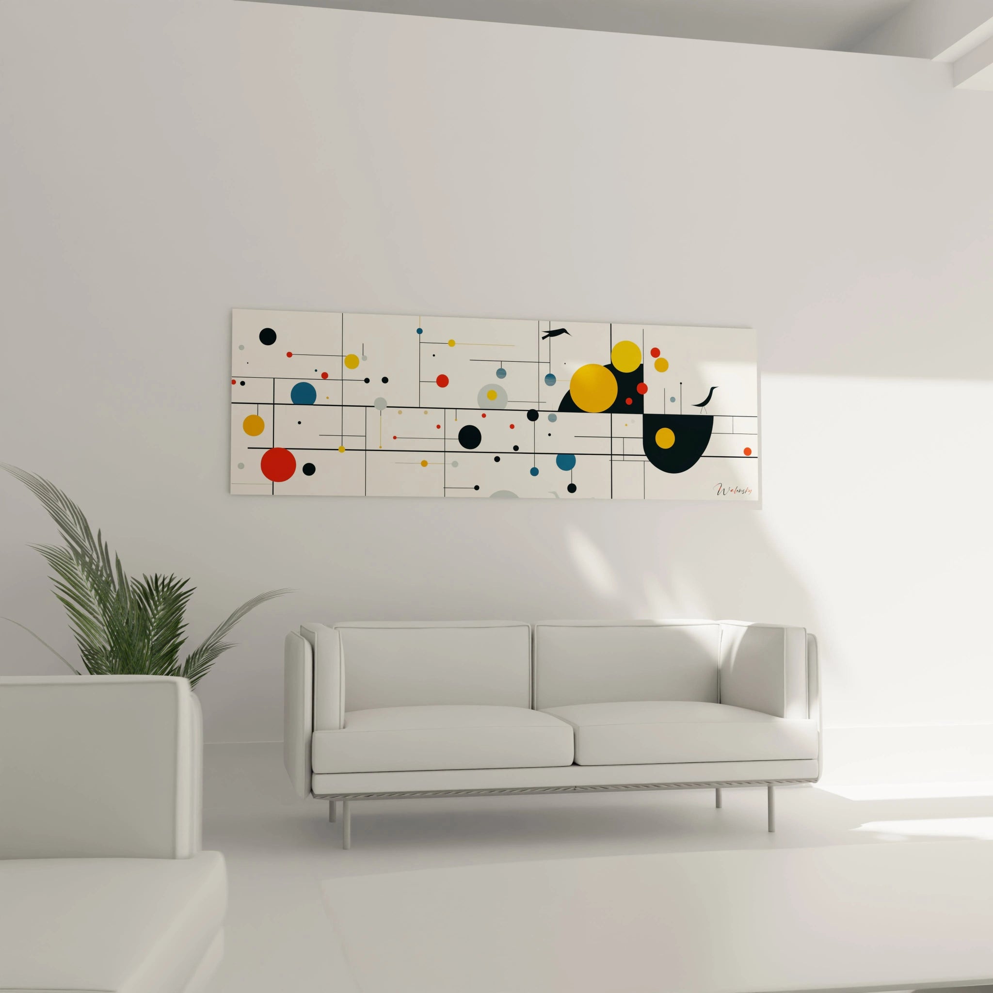 Tableau géométrique abstrait de Walensky avec des formes colorées sur fond clair