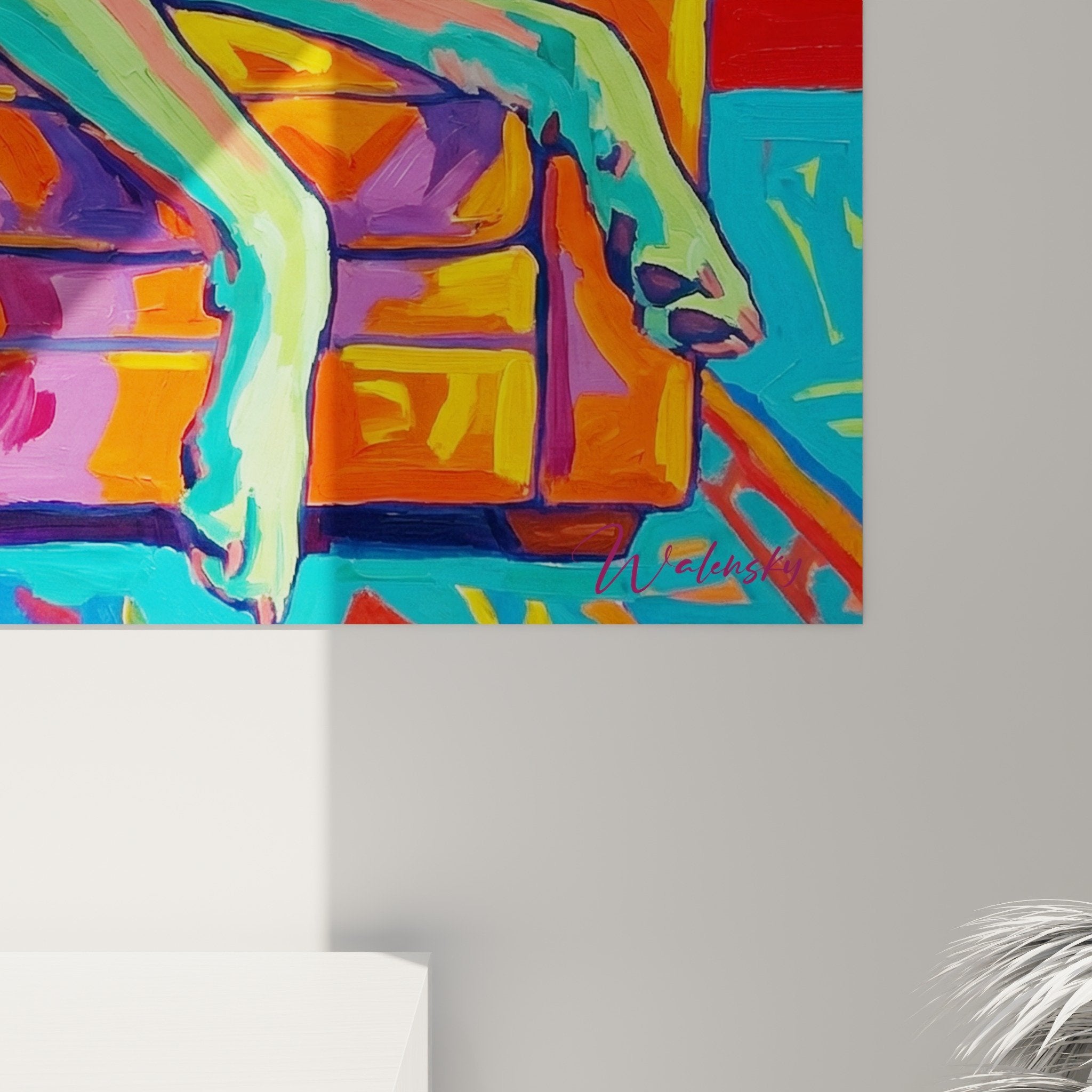 vue ensemble tableau irish wolfhound salon moderne decoration murale art contemporain coloré