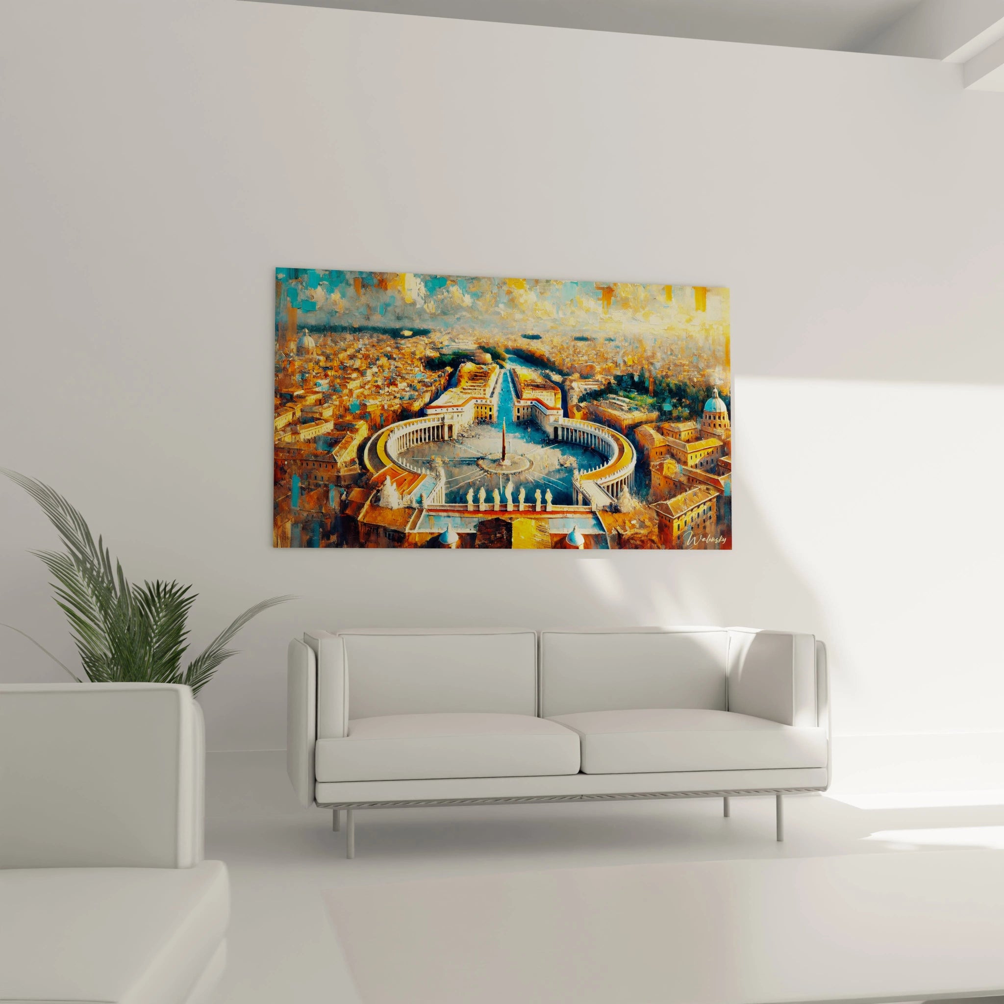 Au-dessus d’un canapé, ce tableau Italie transforme le salon en un hommage aux ruelles pittoresques et aux paysages lumineux de Toscane. L’orange chaleureux et le bleu apaisant s’harmonisent parfaitement.