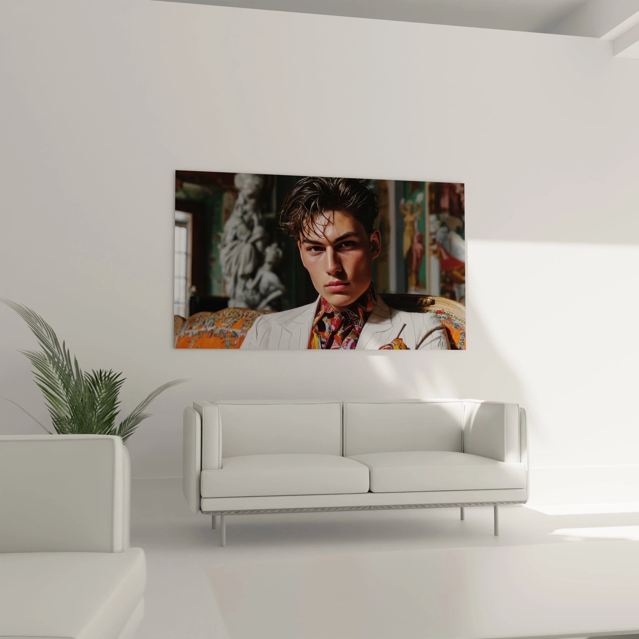 Tableau mural représentant un jeune homme regard magnétique dans un décor élégant