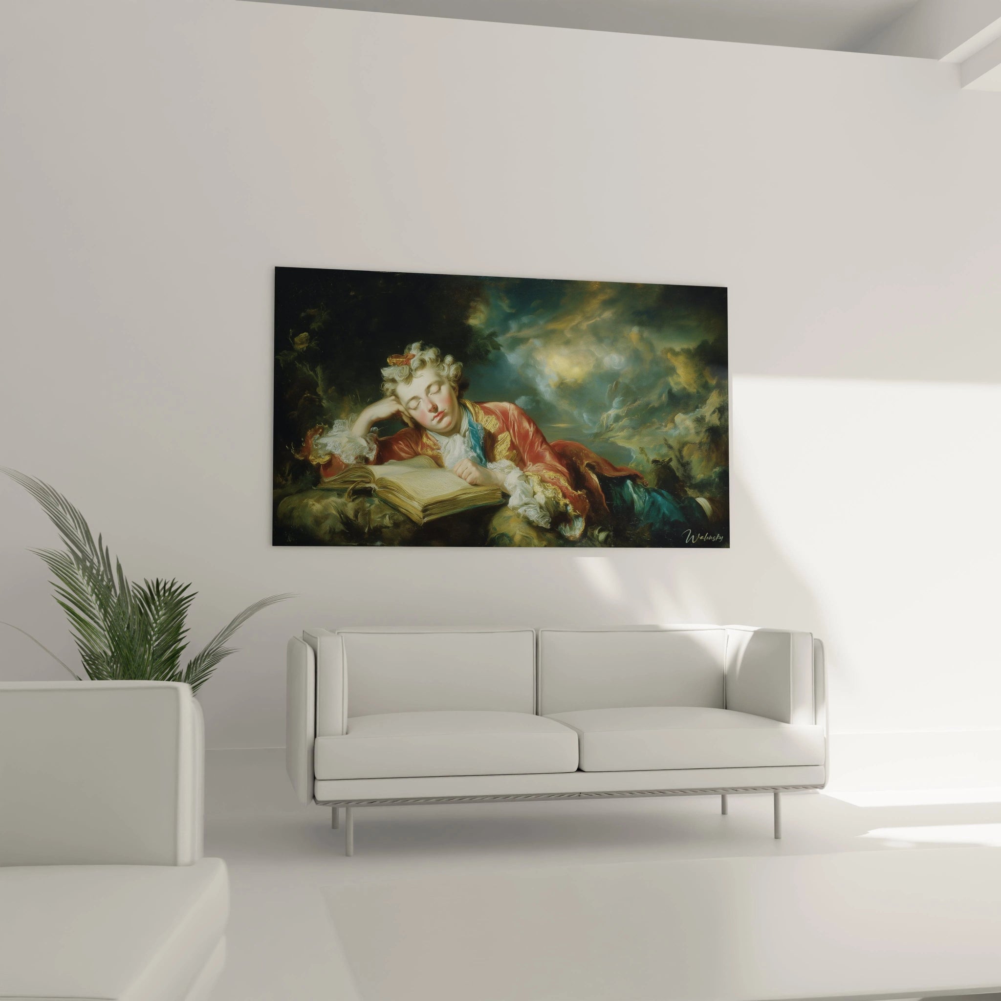 tableau rococo jeune homme Walensky tableau mural décoratif représentant un jeune homme rêveur lisant