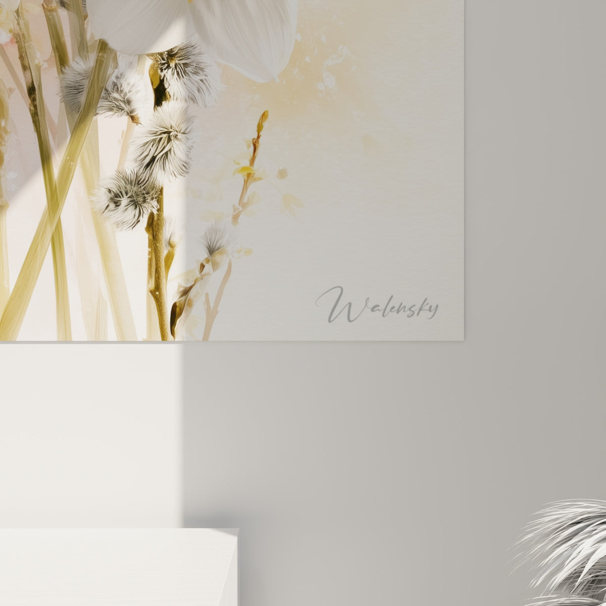Détail des pétales blancs et du cœur orangé des jonquilles révélant les nuances aquarelle du fond rosé