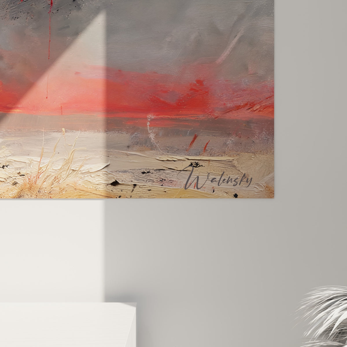 Empâtements blancs et coulures noires de la toile kangourou vus de près, grain de peinture épais et reliefs marqués