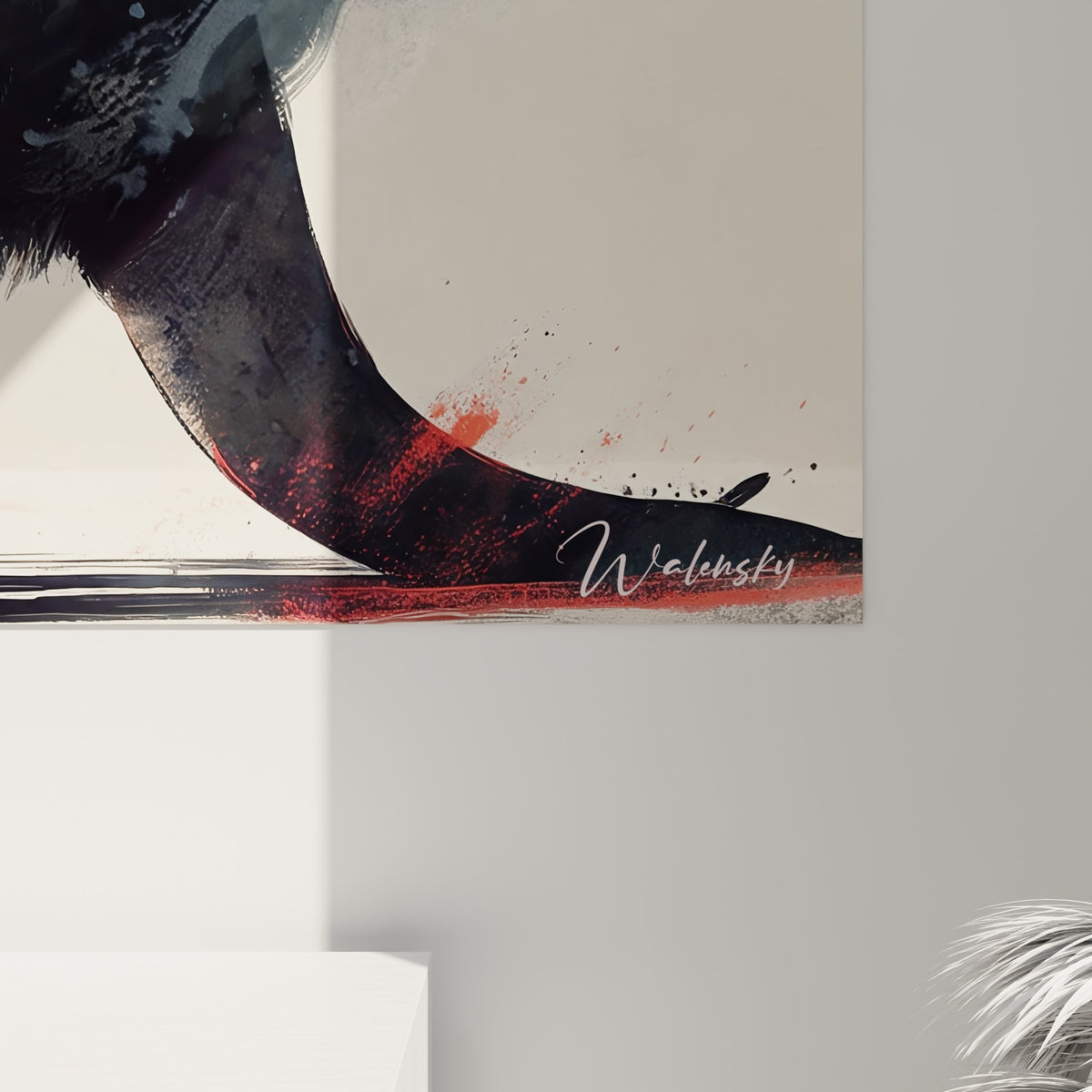 Empâtements gris anthracite et coulures rouge terracotta se mêlant sur la toile du kangourou