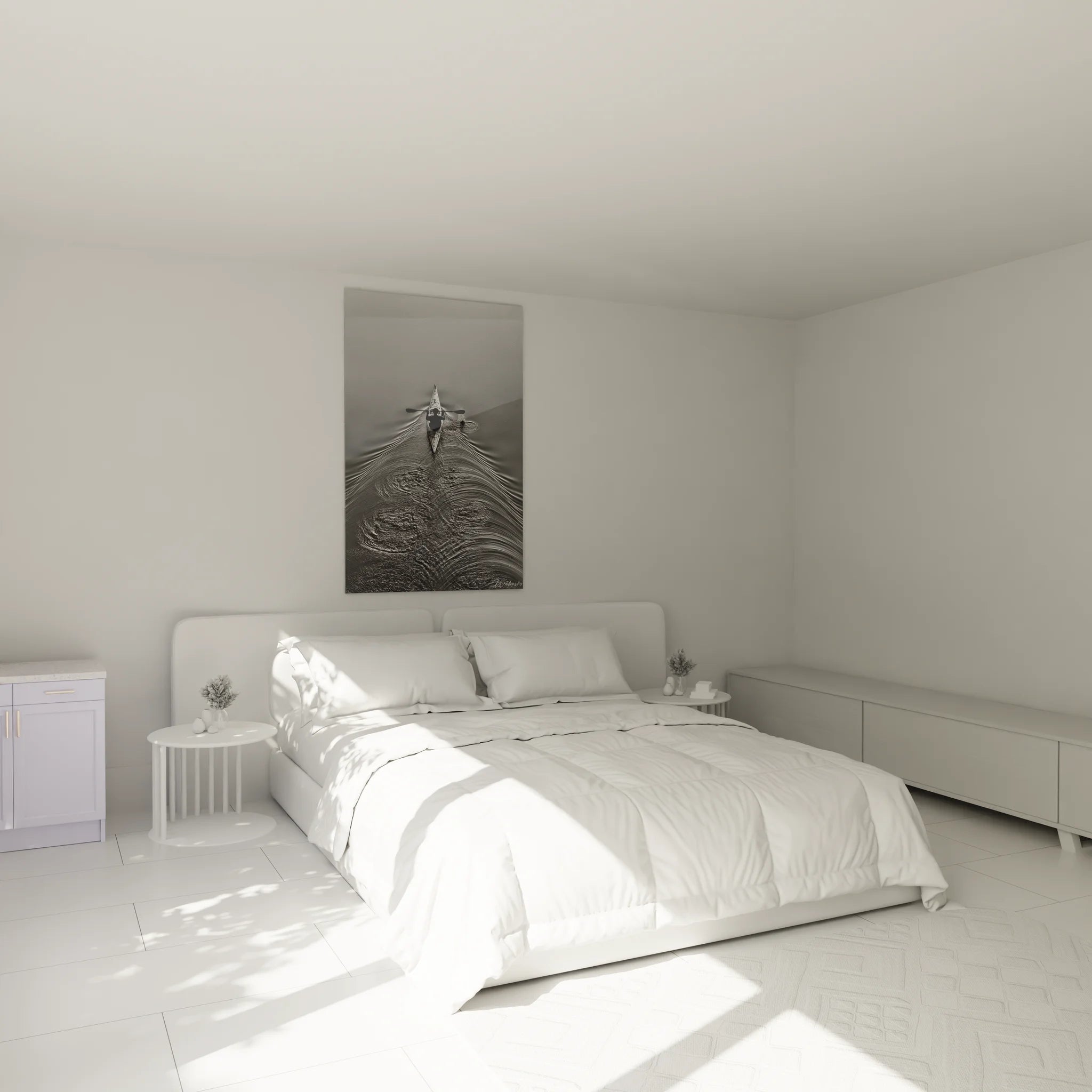 Décoration chambre avec tableau kayak noir et blanc, ambiance zen sport nautique murale