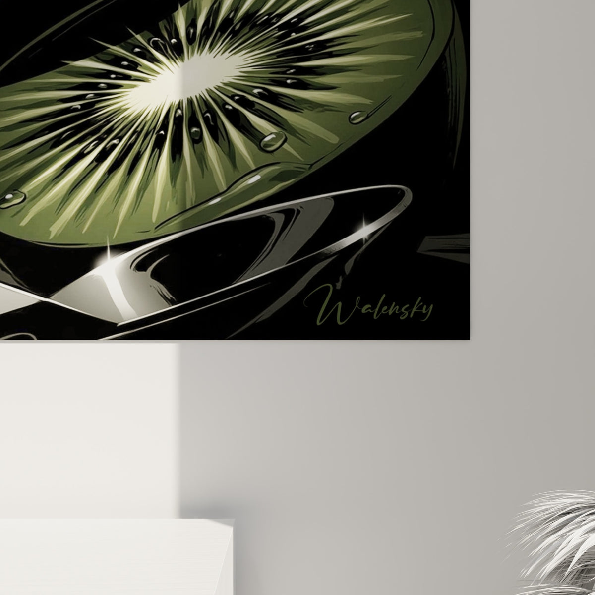 Détail de la chair verte du kiwi et des pépins noirs, grain fin et reflets brillants proches du verre