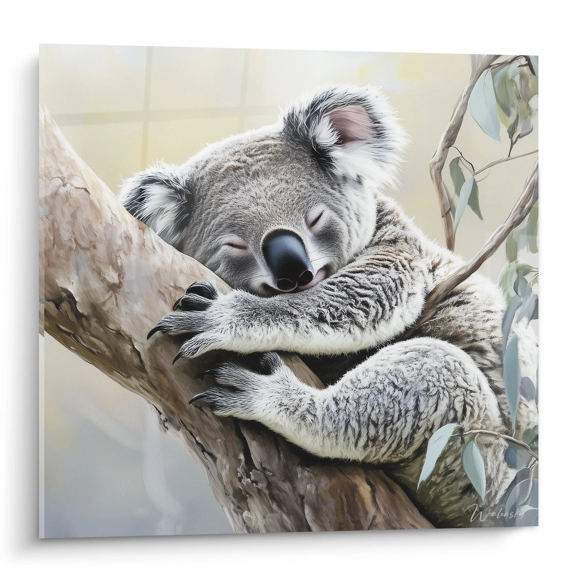 Tableau koala endormi accroché à une branche d'arbre avec détails réalistes Walensky