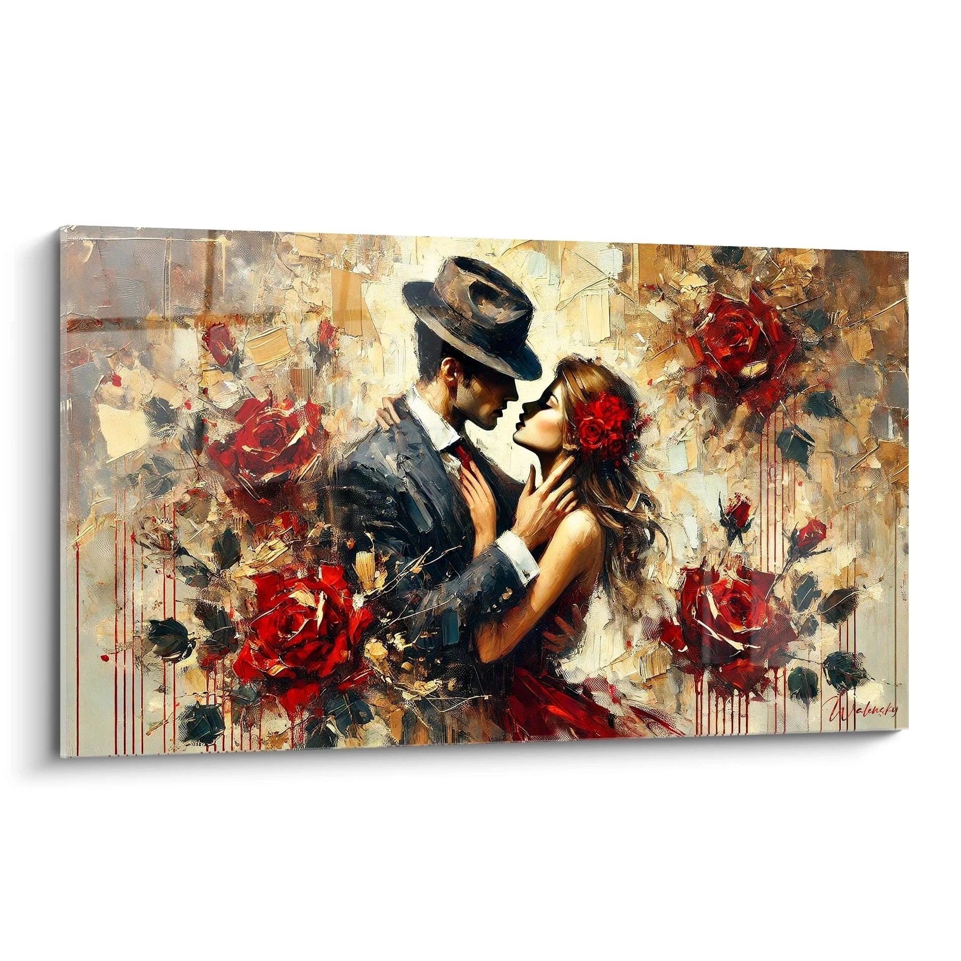 Vue de biais : Sublimez votre espace avec ce tableau love, une representation unique de la passion et de l'amour eternel. Les couleurs vibrantes captivent l'emotion et creent une atmosphere chaleureuse.