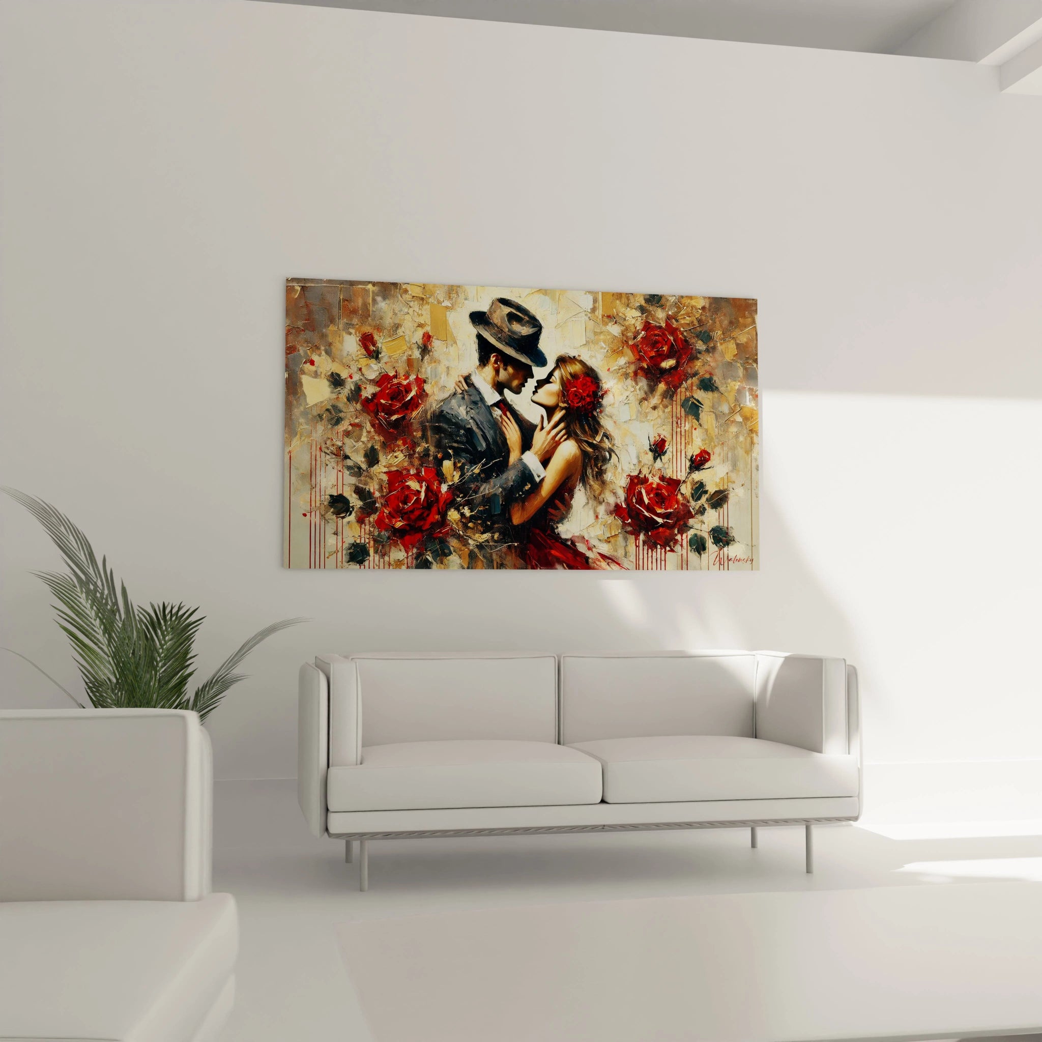 Dans un salon : Ajoutez du charme a votre salon avec ce tableau love. Accroche au-dessus du canape, il attire les regards et diffuse une ambiance chaleureuse, ideale pour un interieur accueillant.