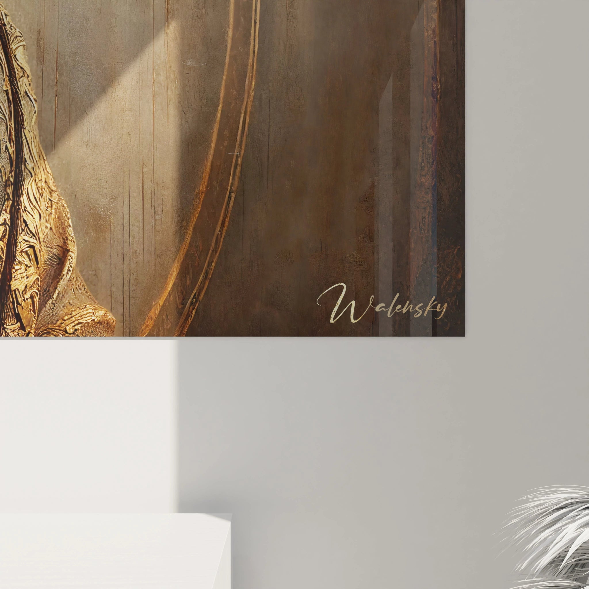 Admirez de près la richesse des textures et des tons dorés de ce tableau Bouddha, une véritable invitation à la méditation et à la contemplation dans votre quotidien.