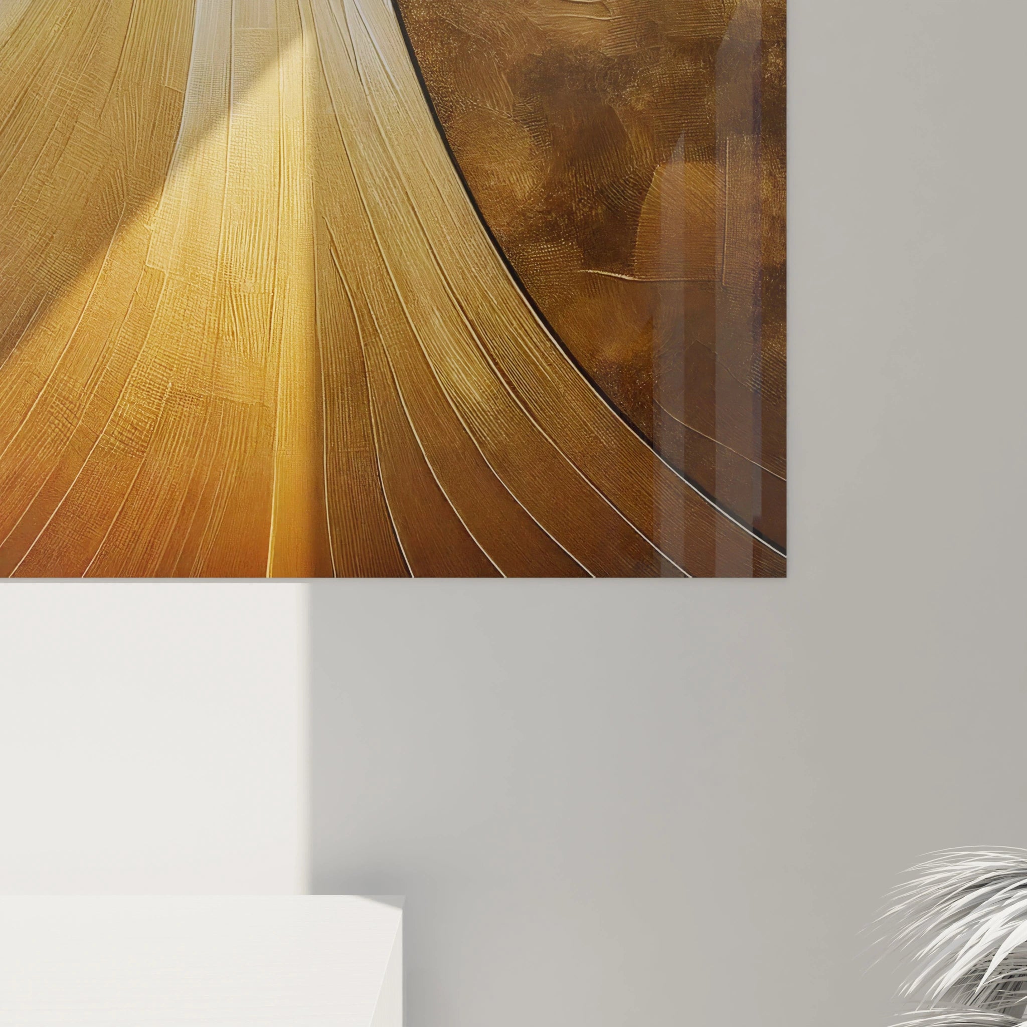 Gros plan sur un tableau africain aux textures riches et aux lignes fluides. Les motifs dorés et circulaires évoquent l'héritage africain, la résilience et la beauté des traditions culturelles.