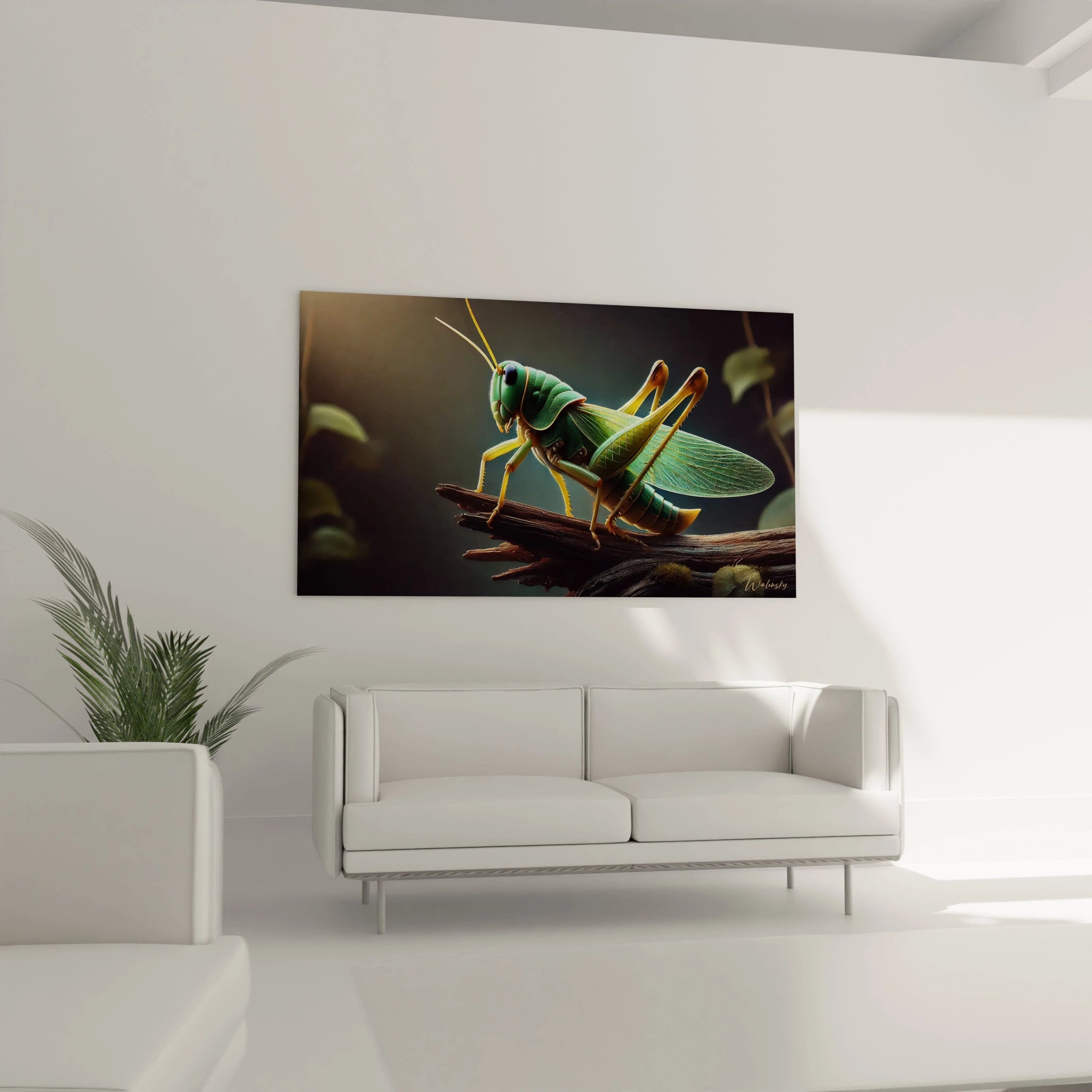 tableau insecte au dessus du canapé dans le salon capte l attention par ses détails minutieux et ses couleurs vibrantes il ajoute une note de sophistication naturelle à l espace intérieur