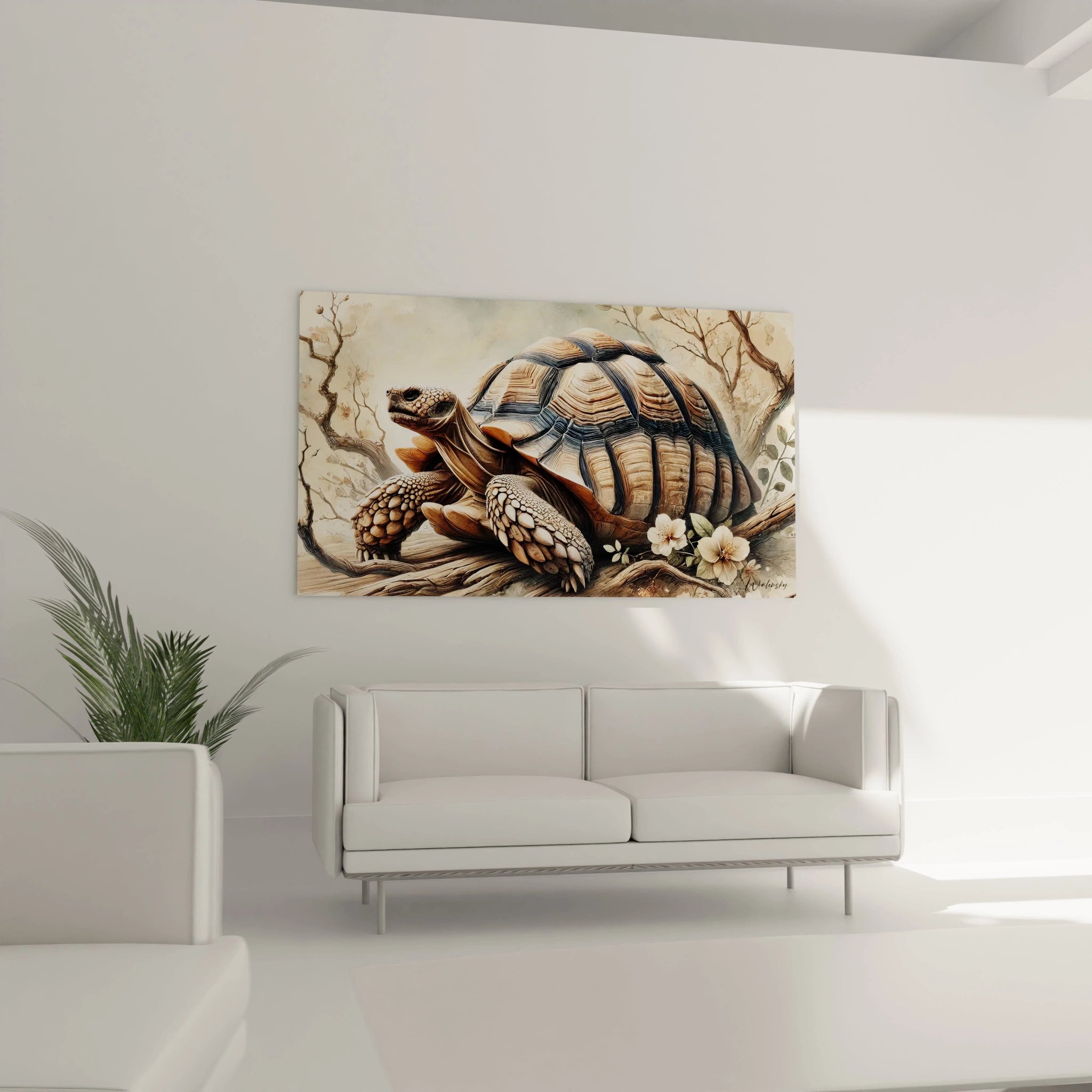 Le tableau tortue terrestre apporte une touche de nature à votre salon, accroché au-dessus du canapé. Son design réaliste et ses couleurs équilibrées créent une atmosphère calme et raffinée.