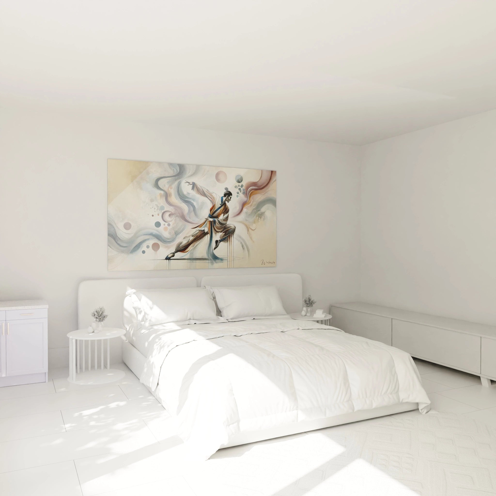 tableau chinois dans une chambre au-dessus du lit Illustrant la serenite du guerrier et la connexion entre l'homme et son environnement un art mural ideal pour une ambiance apaisante